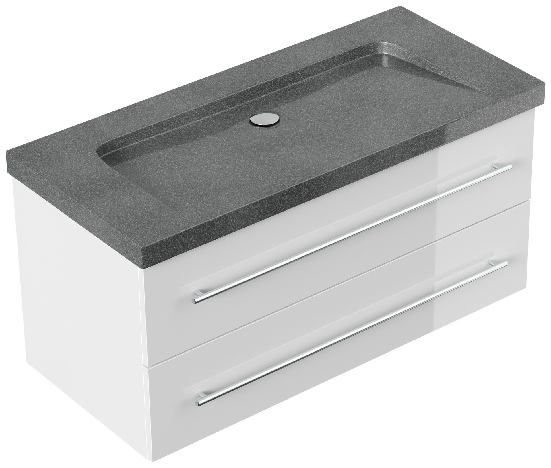 Badmöbel Granit G654 Damo 100 cm ohne Hahnloch SoftClose weiß hochglanz