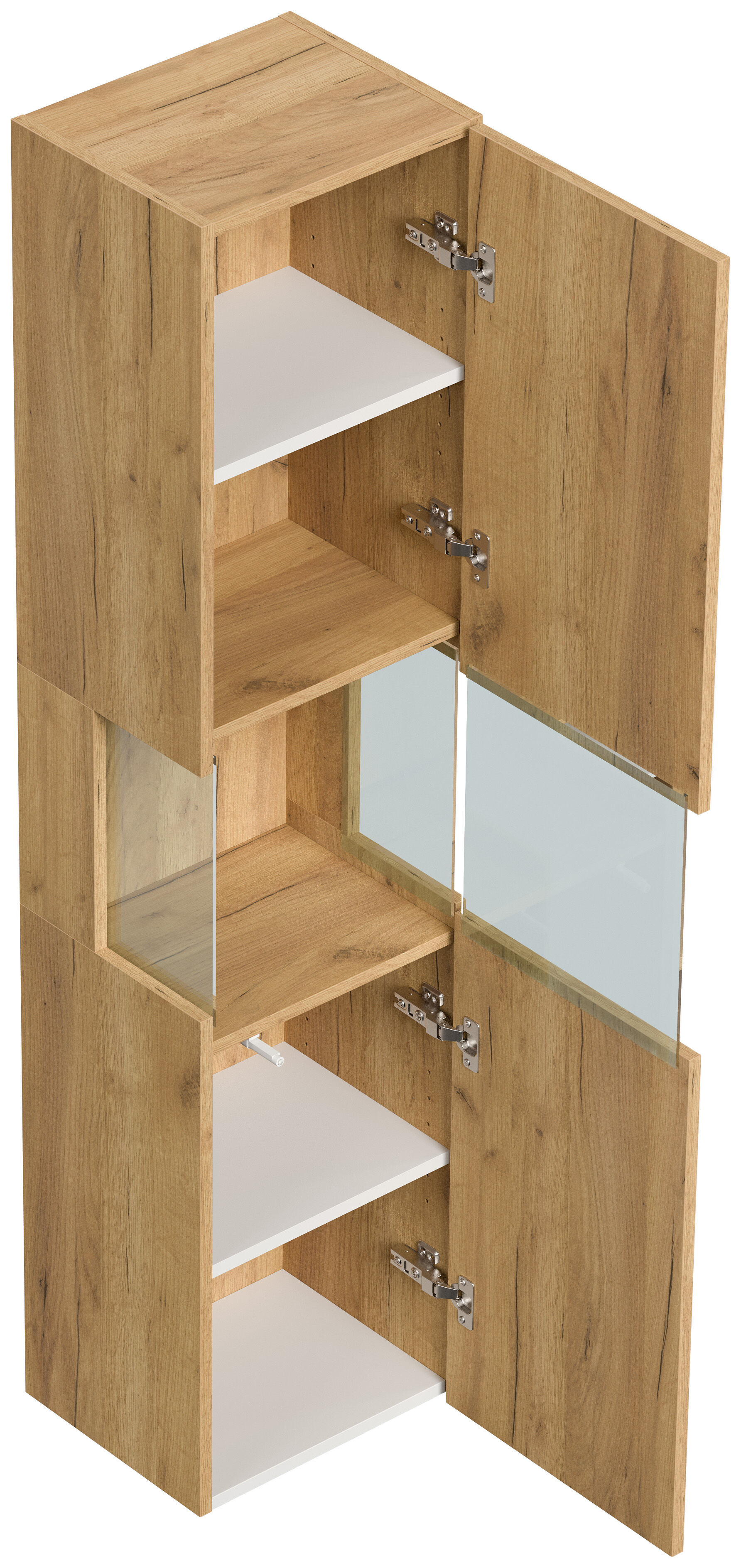 Design Badschrank Hochschrank 150cm  Softclose Taifun Glaselement eiche gold