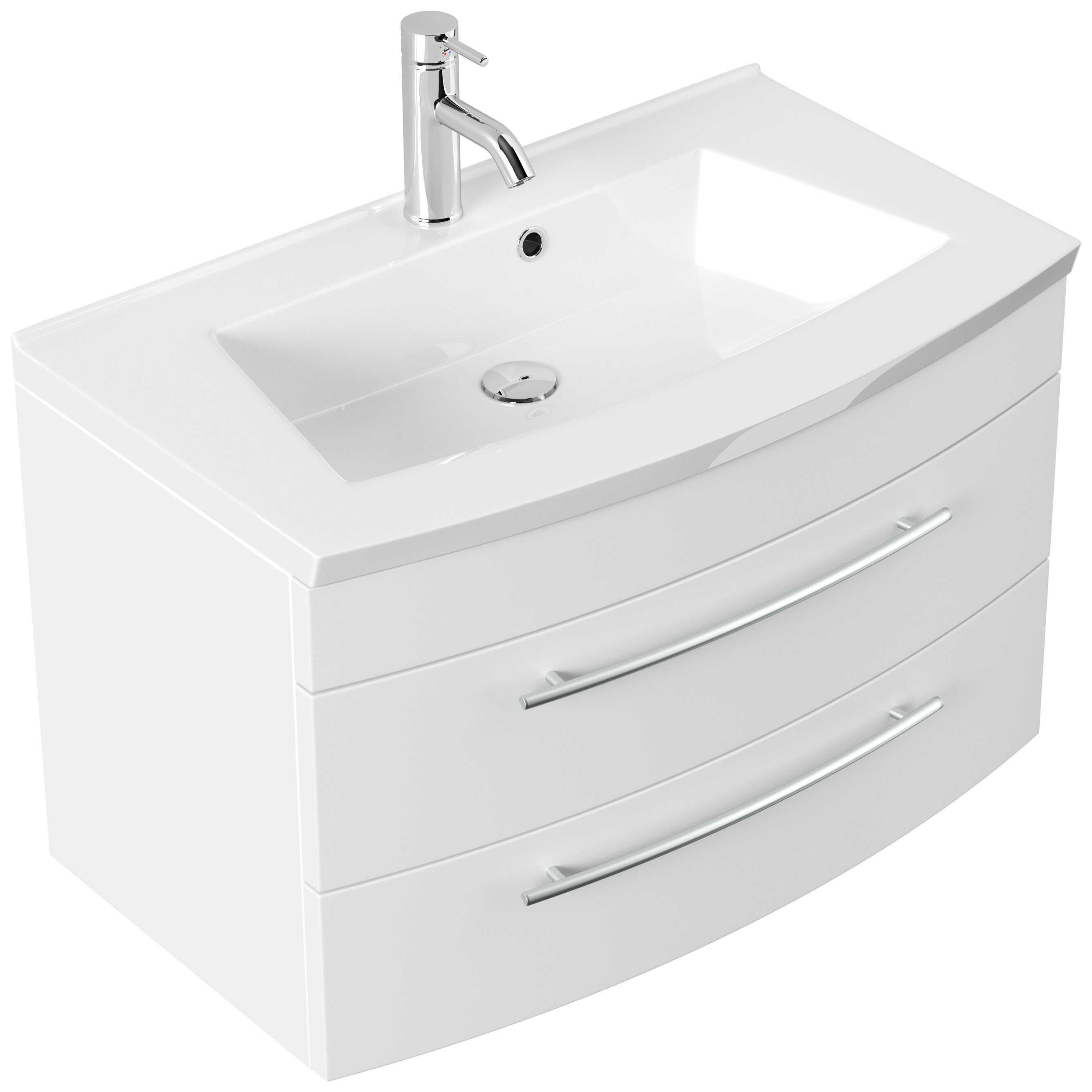 Badmöbel Bella 80 mit runder Front SoftClose lackiert weiss matt