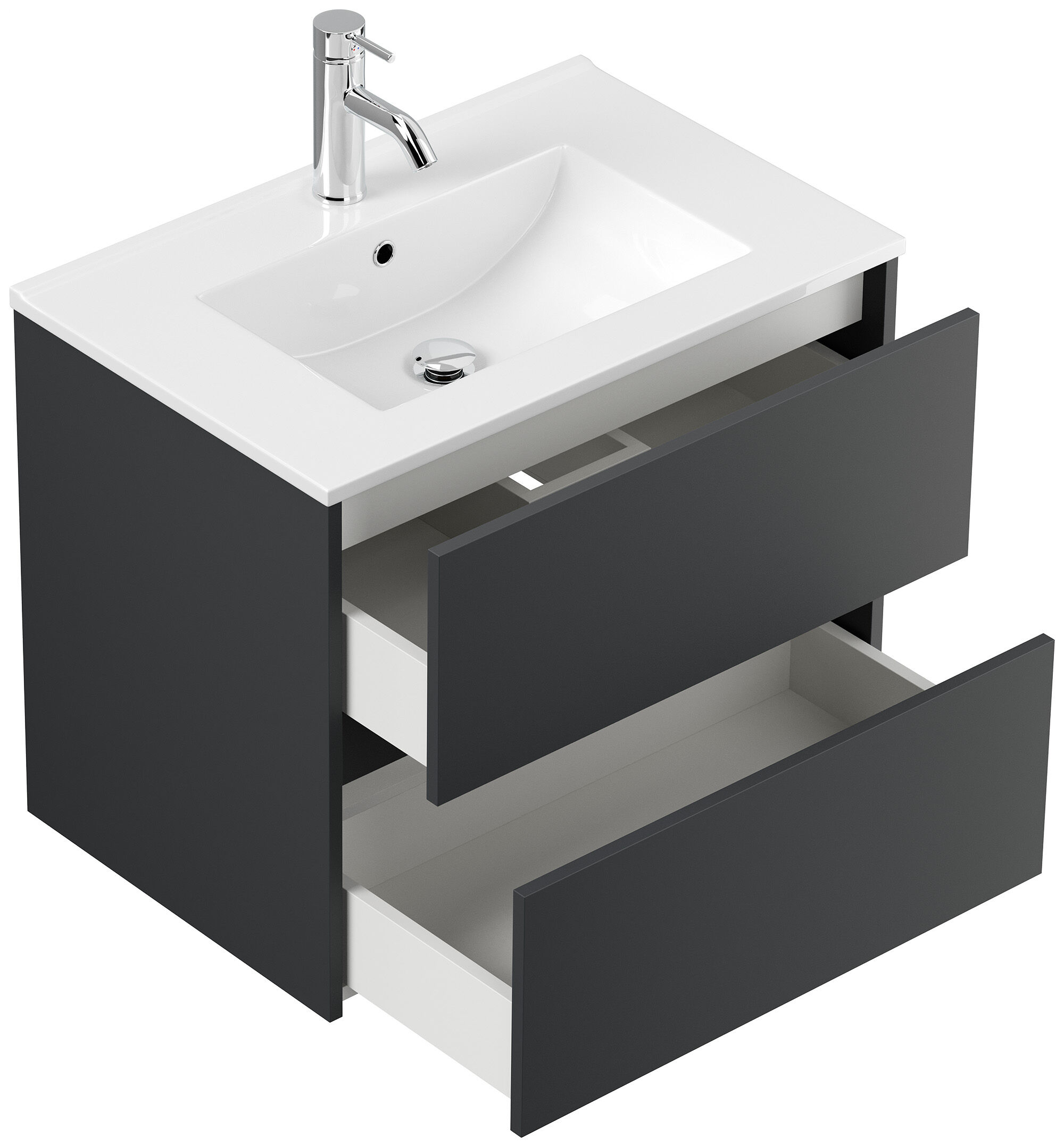 Badmöbel Set Taifun 4tlg. 70cm mit LED Spiegel 3er Boxen & Hochschrank Grafit 