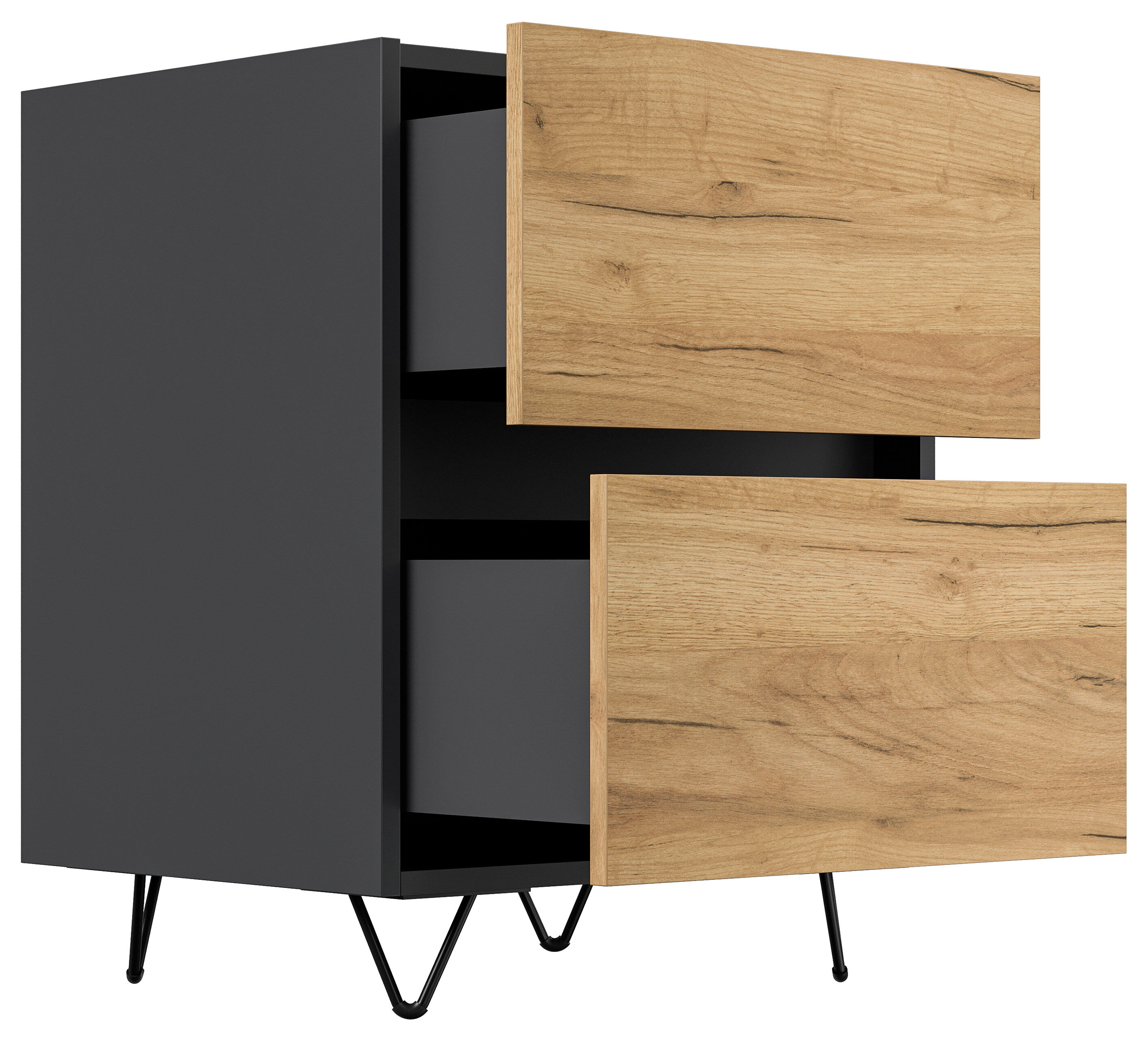 Nachttisch Yako 50cm 2 SoftClose stehend Weiß & Eiche Front