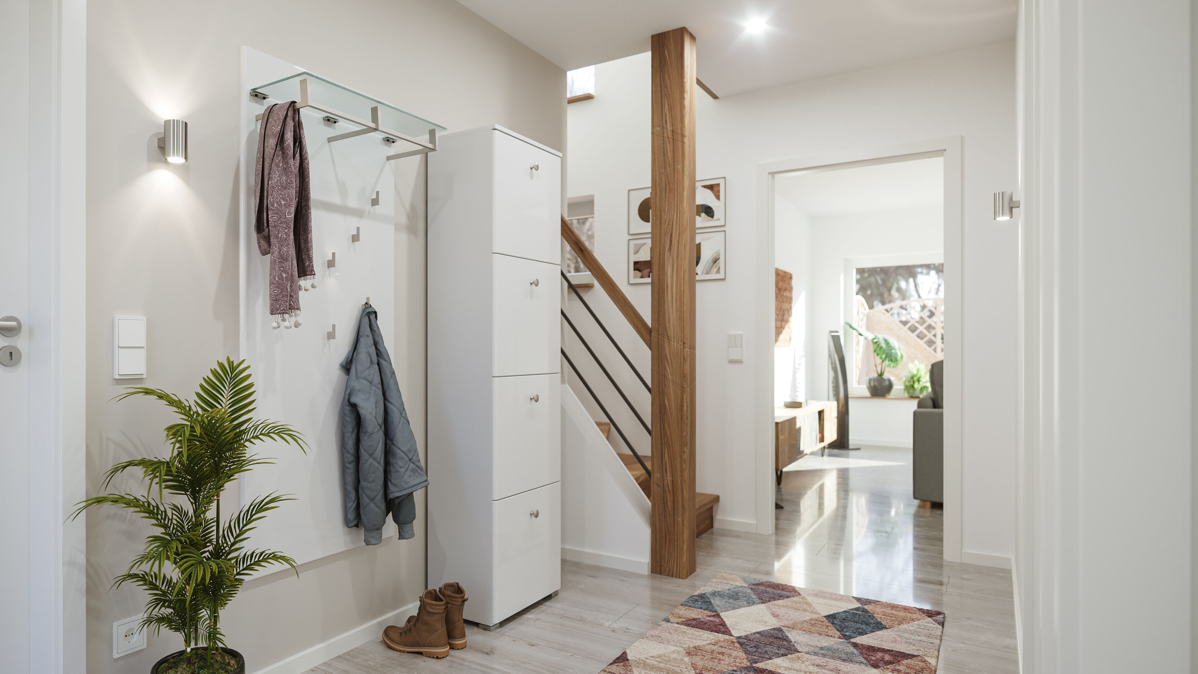 Garderobe Set 012 Frisco 2 tlg Schuhschrank 4 Klappen 16 Paar Weiss-Brombeer