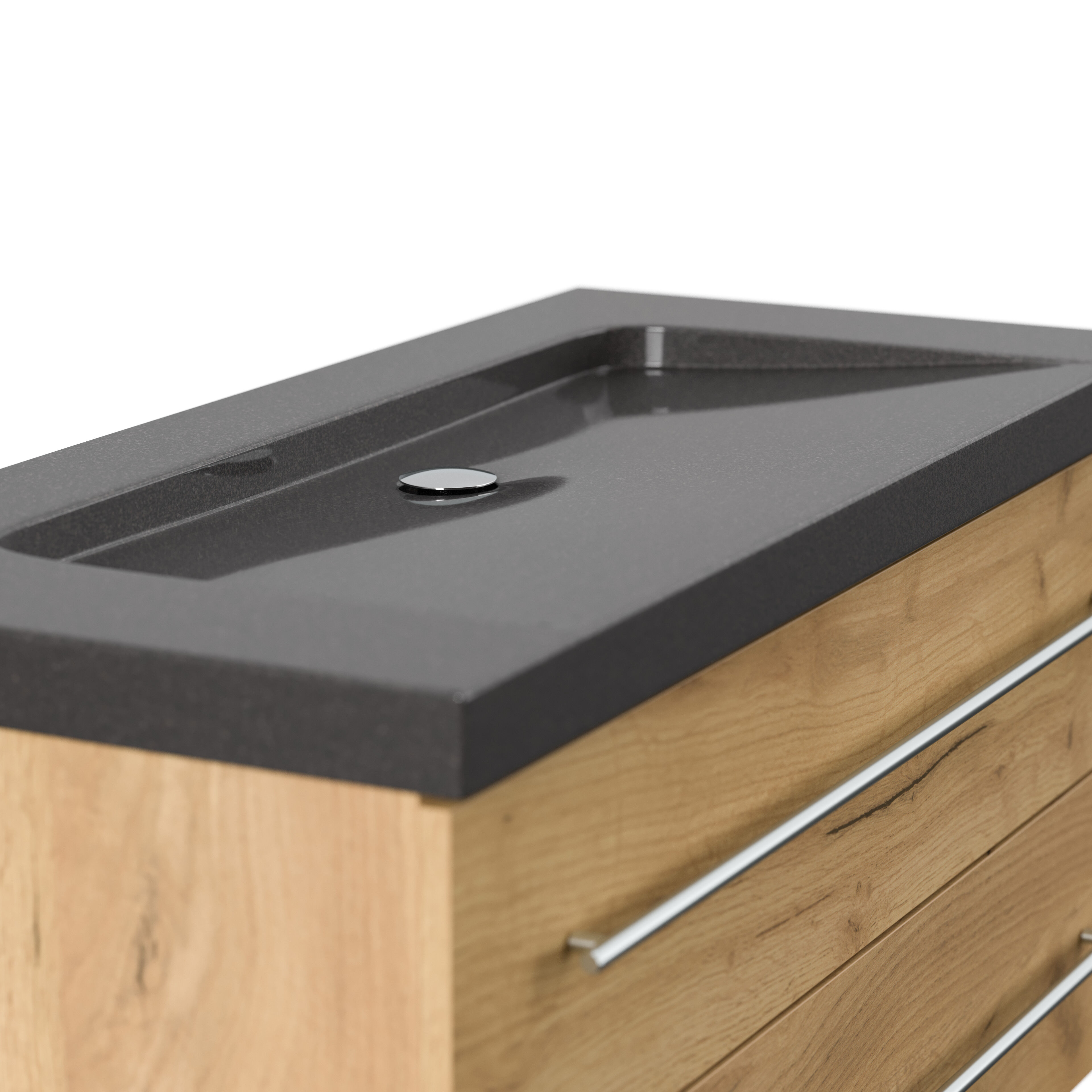 Badmöbel Granit India Black Damo 100 cm ohne Hahnloch SoftClose eiche gold