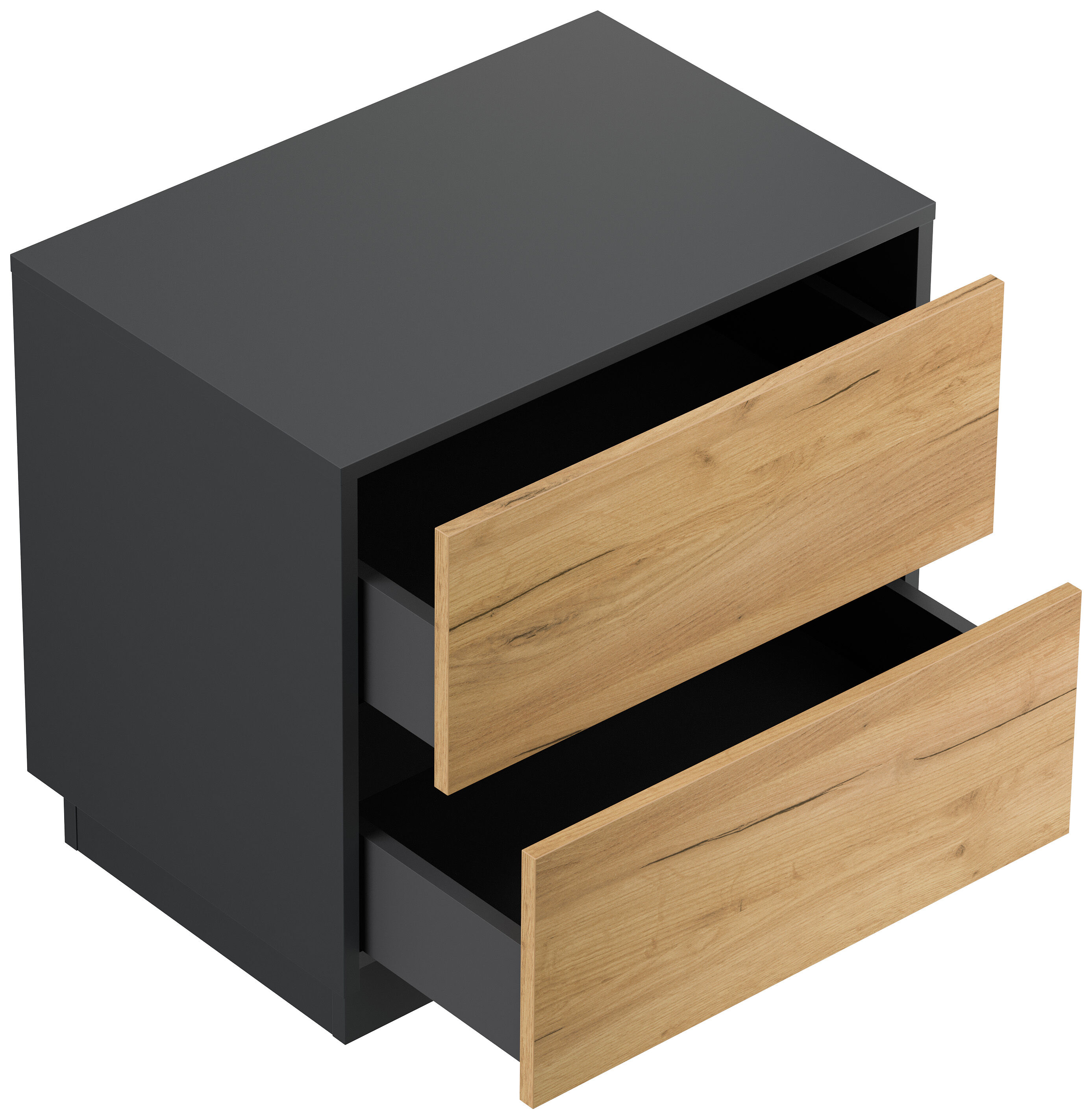 Design Nachttisch Concepto L 60cm stehend, 2 Pushauszüge Weiß Hgl Eiche