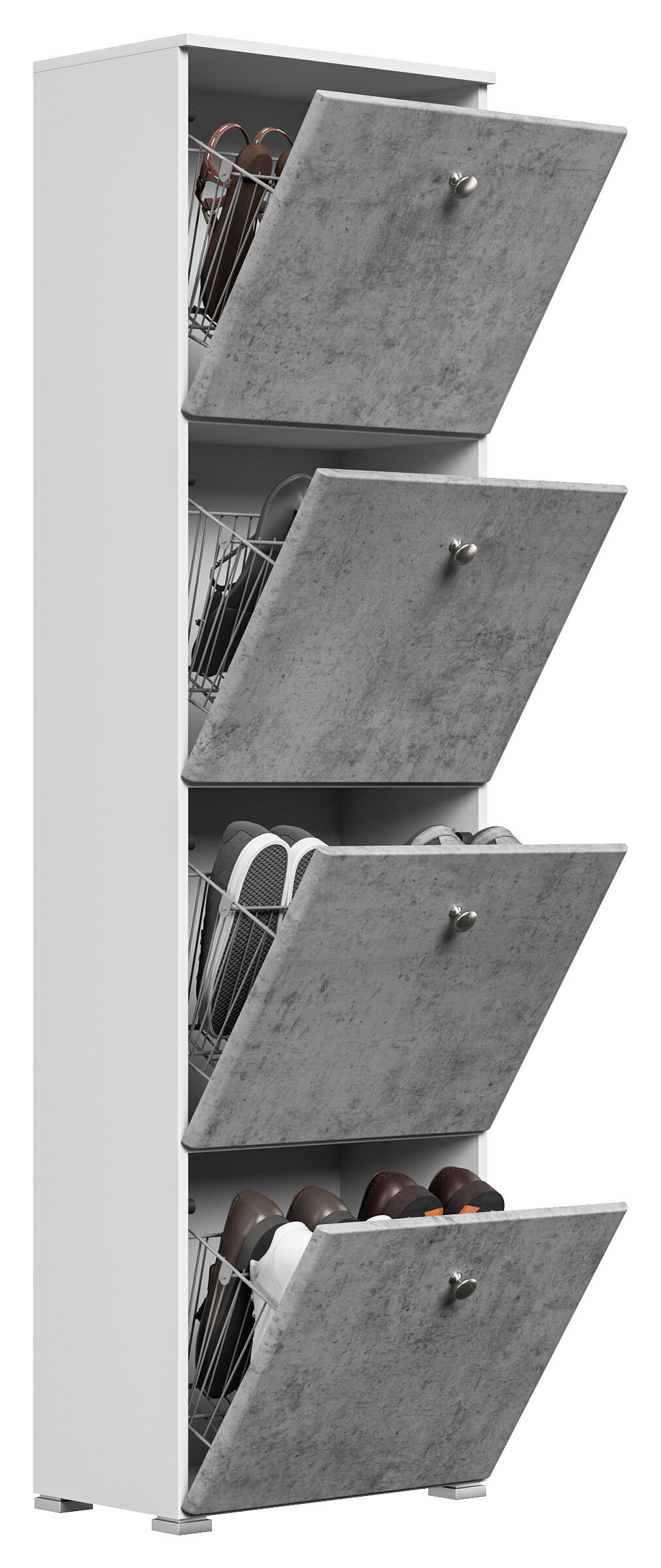 Schuhschrank Comfort 4 Klappen 16 Paar 52x187 cm Weiss-Weiss Hgl