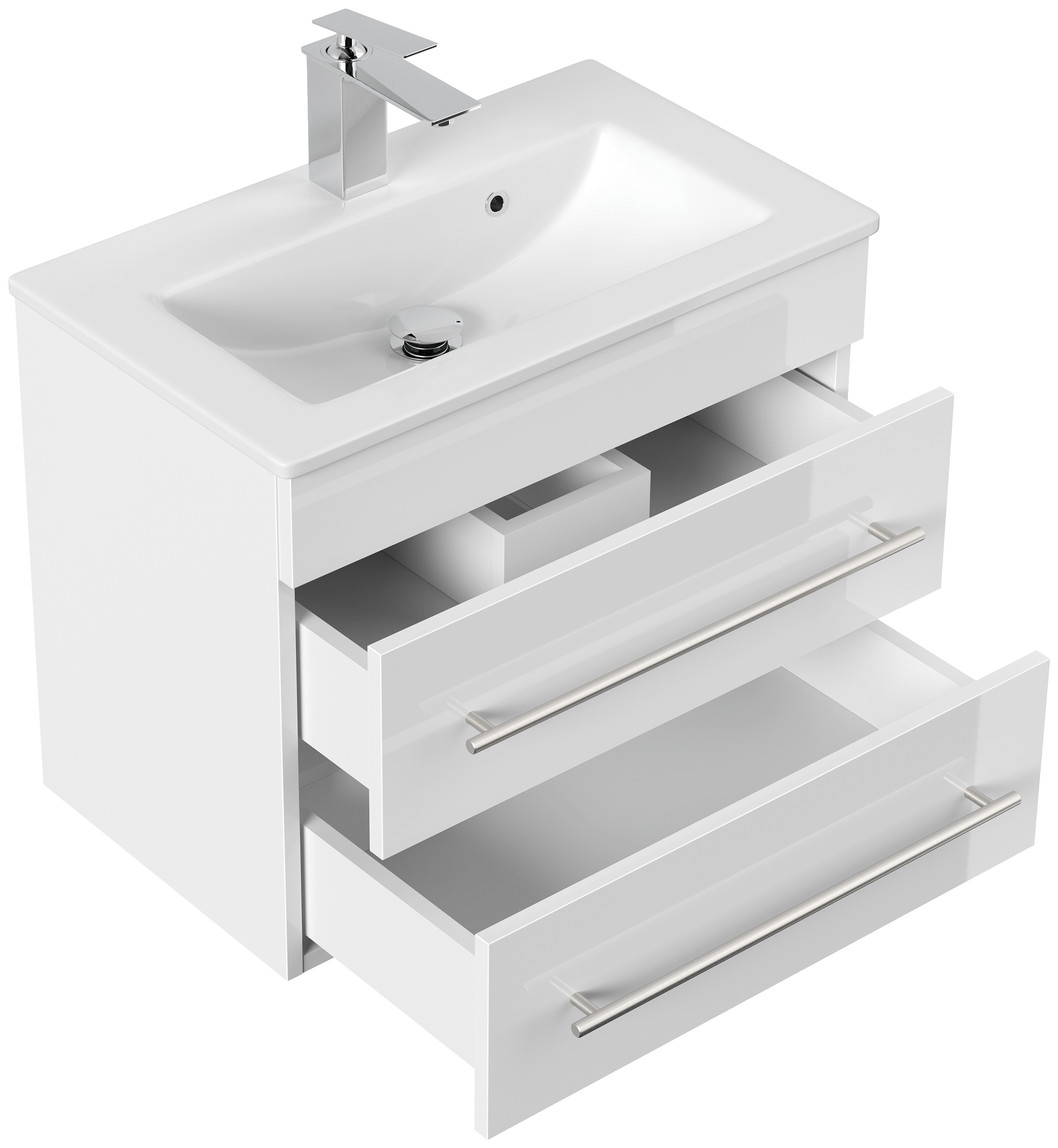 Badmöbel Mars 600 SlimLine 60x36cm mit 2 SoftClose Schubladen weiss hochglanz