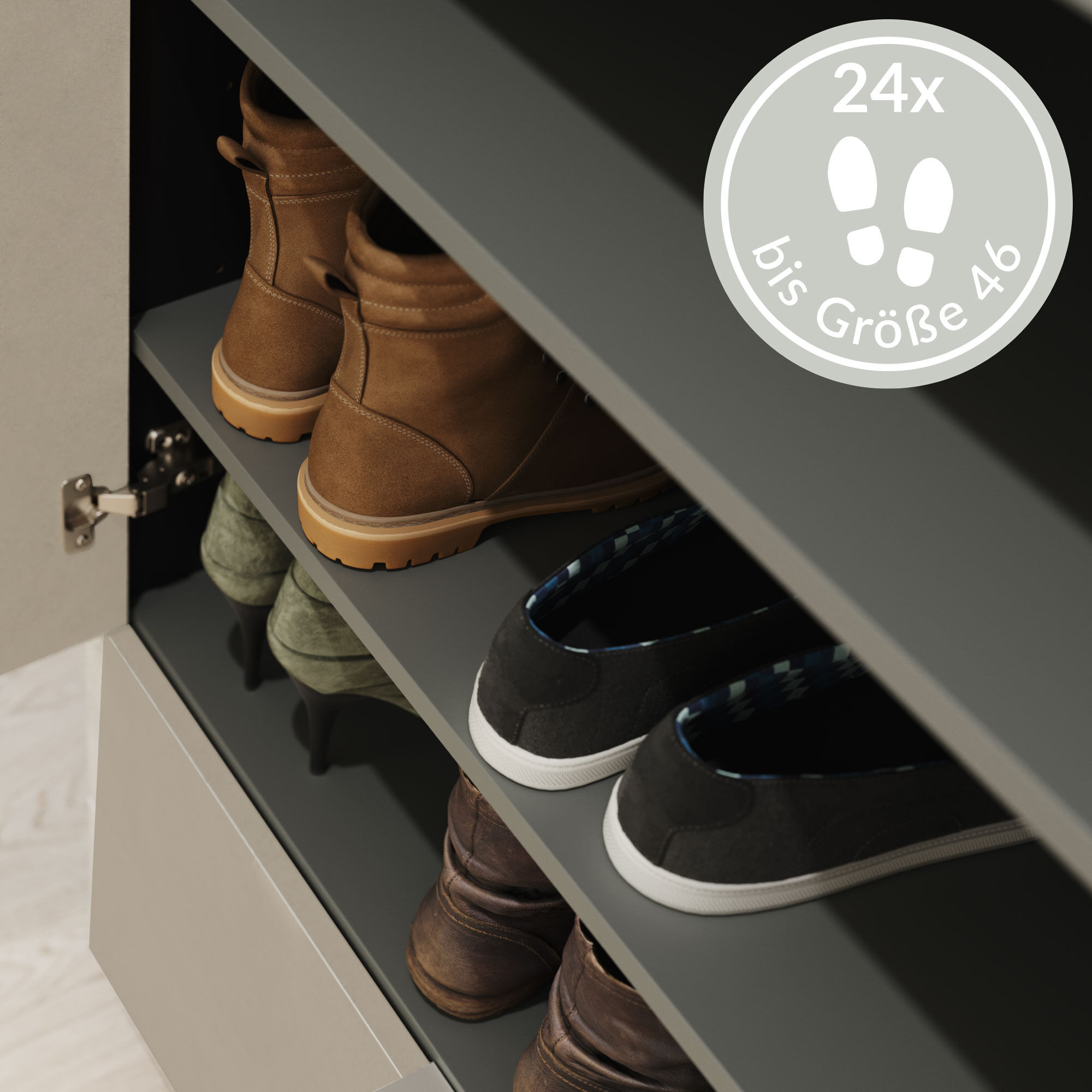 Schuhschrank Castello-M Spiegeltür 2 Softeinzüge 24 Paar Oak