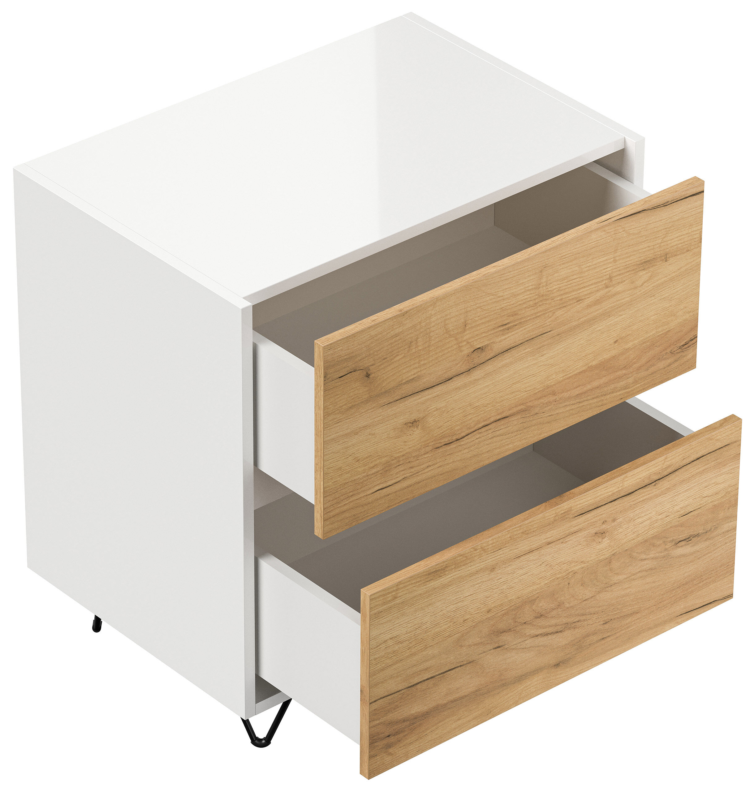 Nachttisch Yako 60cm 2 SoftClose stehend Weiß & Eiche Top