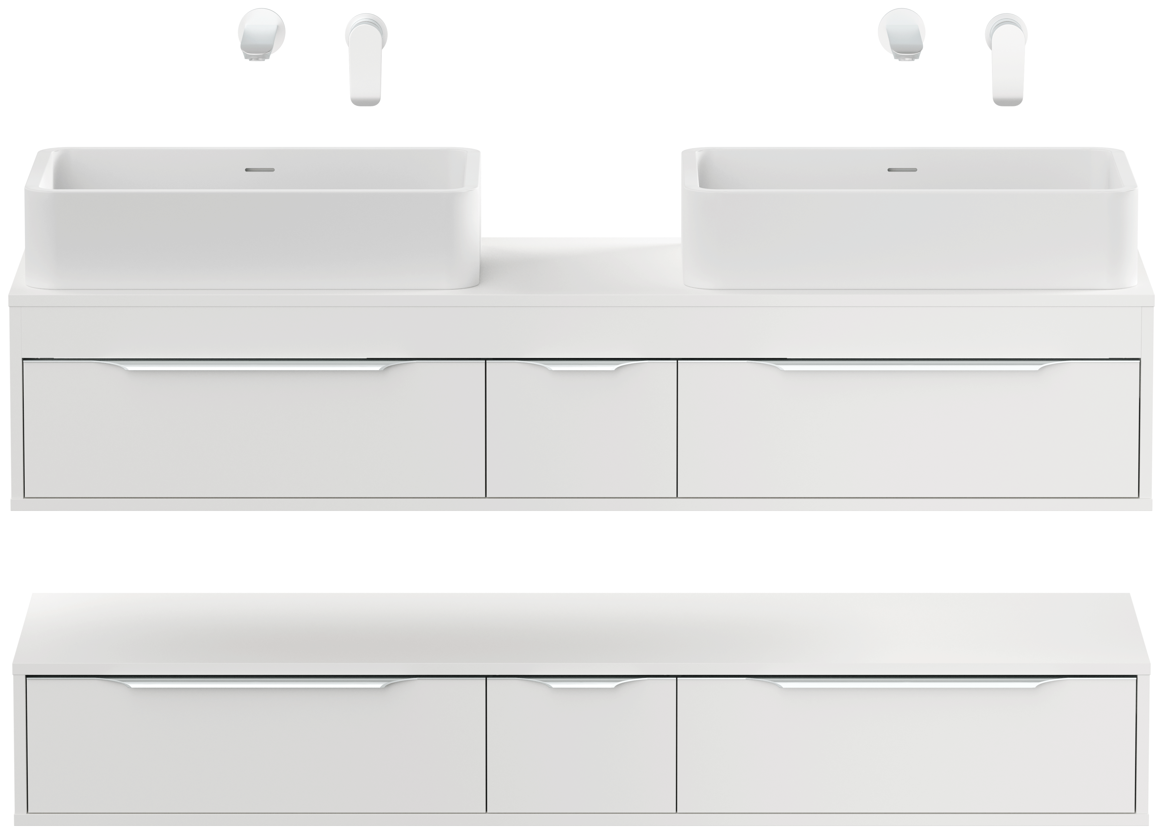 Doppelbadmöbel Elements 150cm mit 2 runden Aufsatzwaschbecken weiss matt