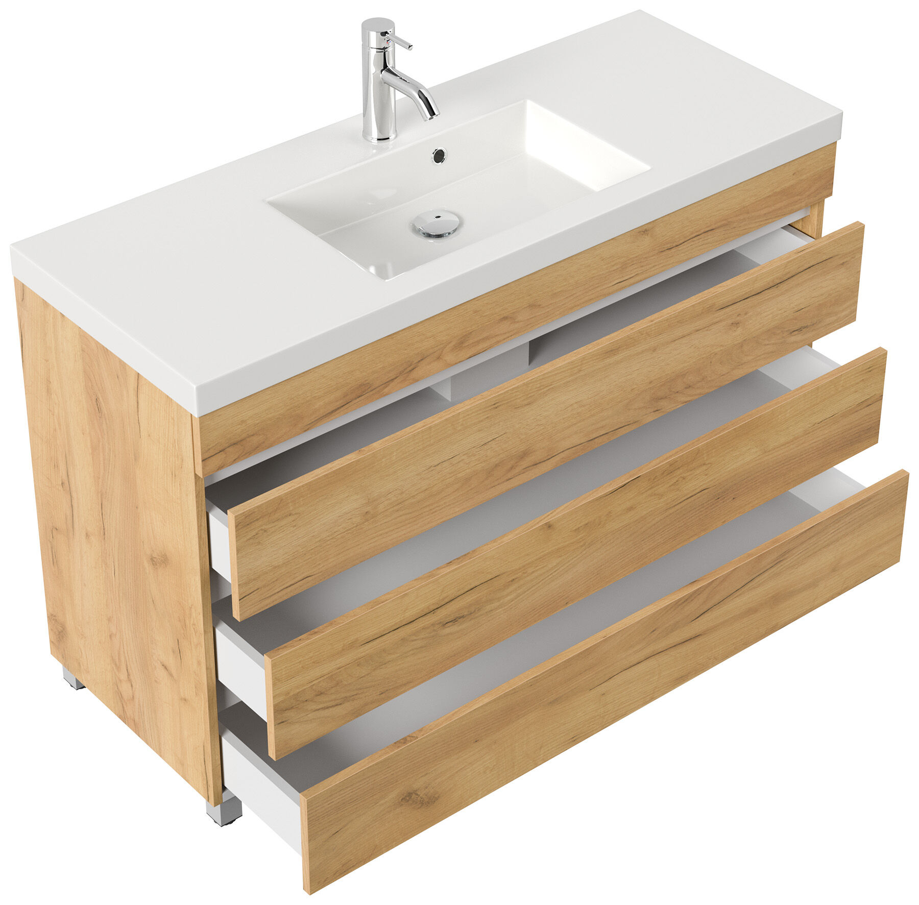 Stand Badmöbel GENEVA 120 SoftClose eiche gold mit 3 grifflosen Schubladen