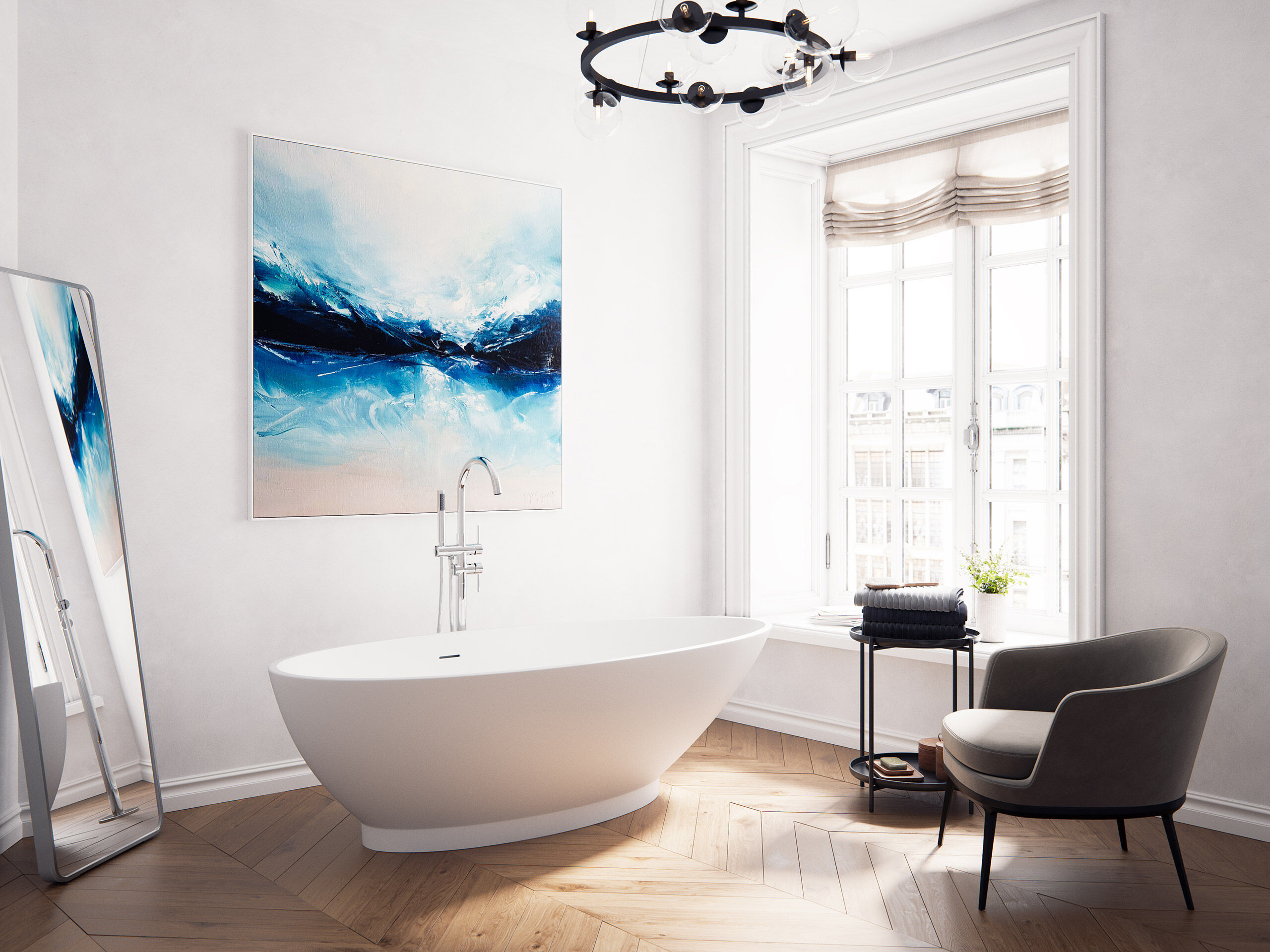 Freistehende Badewanne Iconic 190 Solid Stone Weiß matt