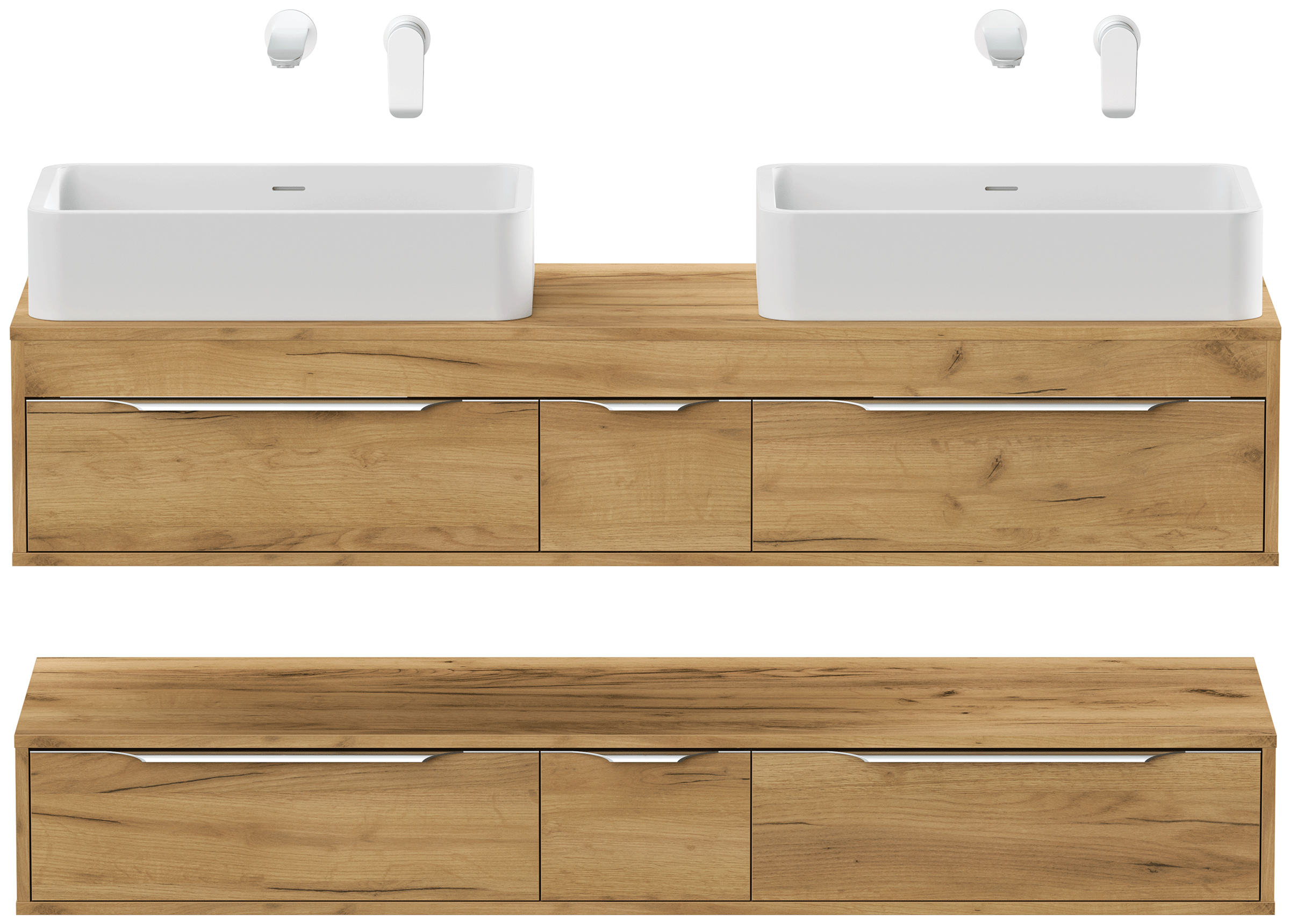 Doppelbadmöbel Elements 150cm mit 2 runden Aufsatzwaschbecken eiche gold