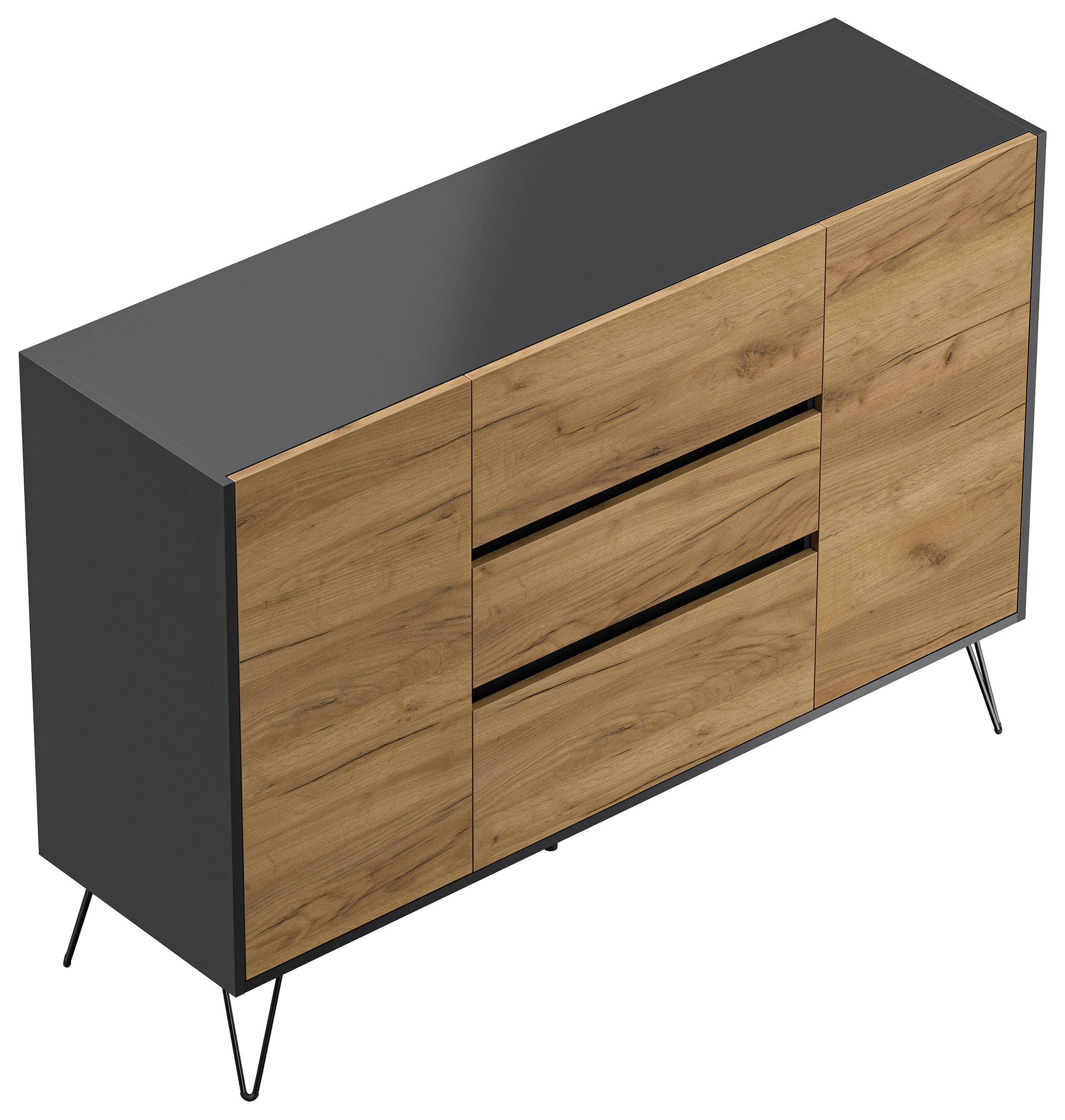 Sideboard Yako XL 140cm 3 SoftClose 2 Türen Grafit/Eiche Front