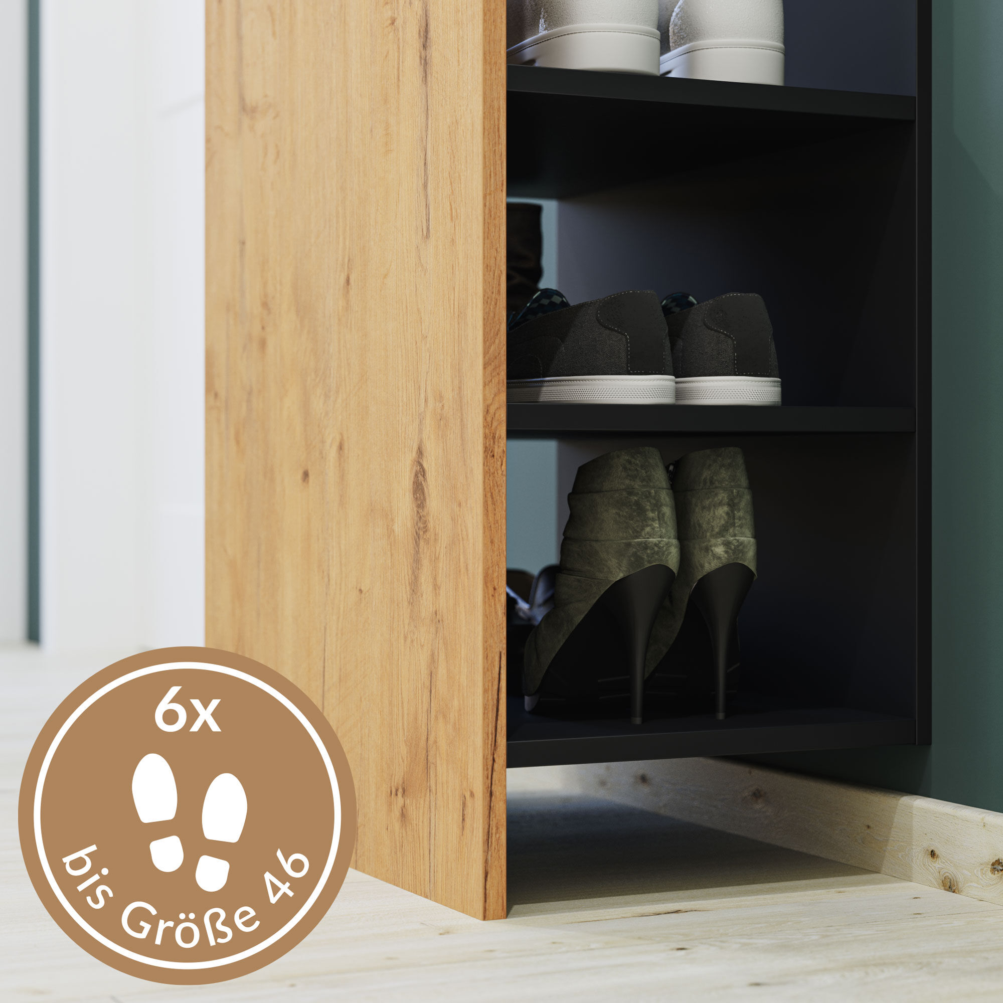 Garderobenpaneel Urban 3 Haken Garderobenstange 6 Paar Schuhe Oak