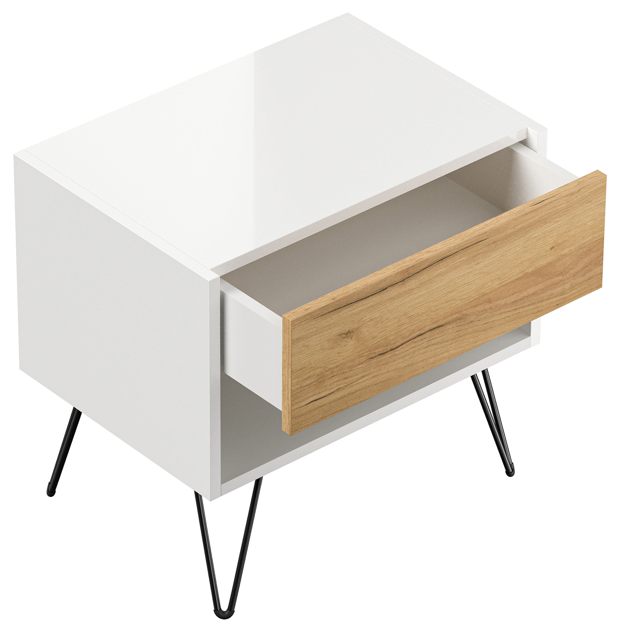 2er Set Nachttisch Kommode Dion 50cm SoftClose stehend Weiß & Eiche Front 2er Set Nachttisch Kommode Dion 50cm SoftClose stehend Weiß & Eiche Front