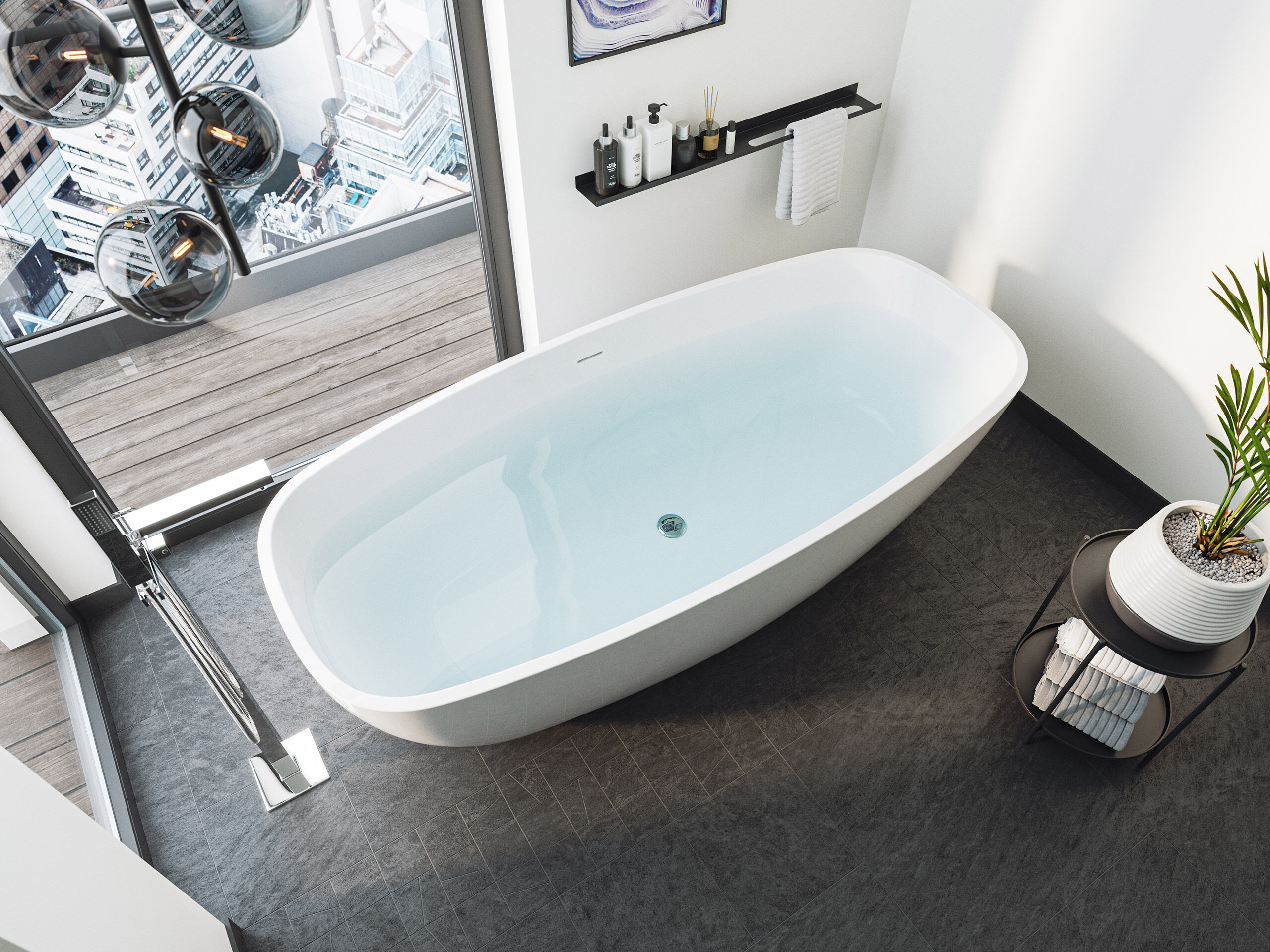 Freistehende Badewanne Legacy 190 Mineralguss Weiß glänzend