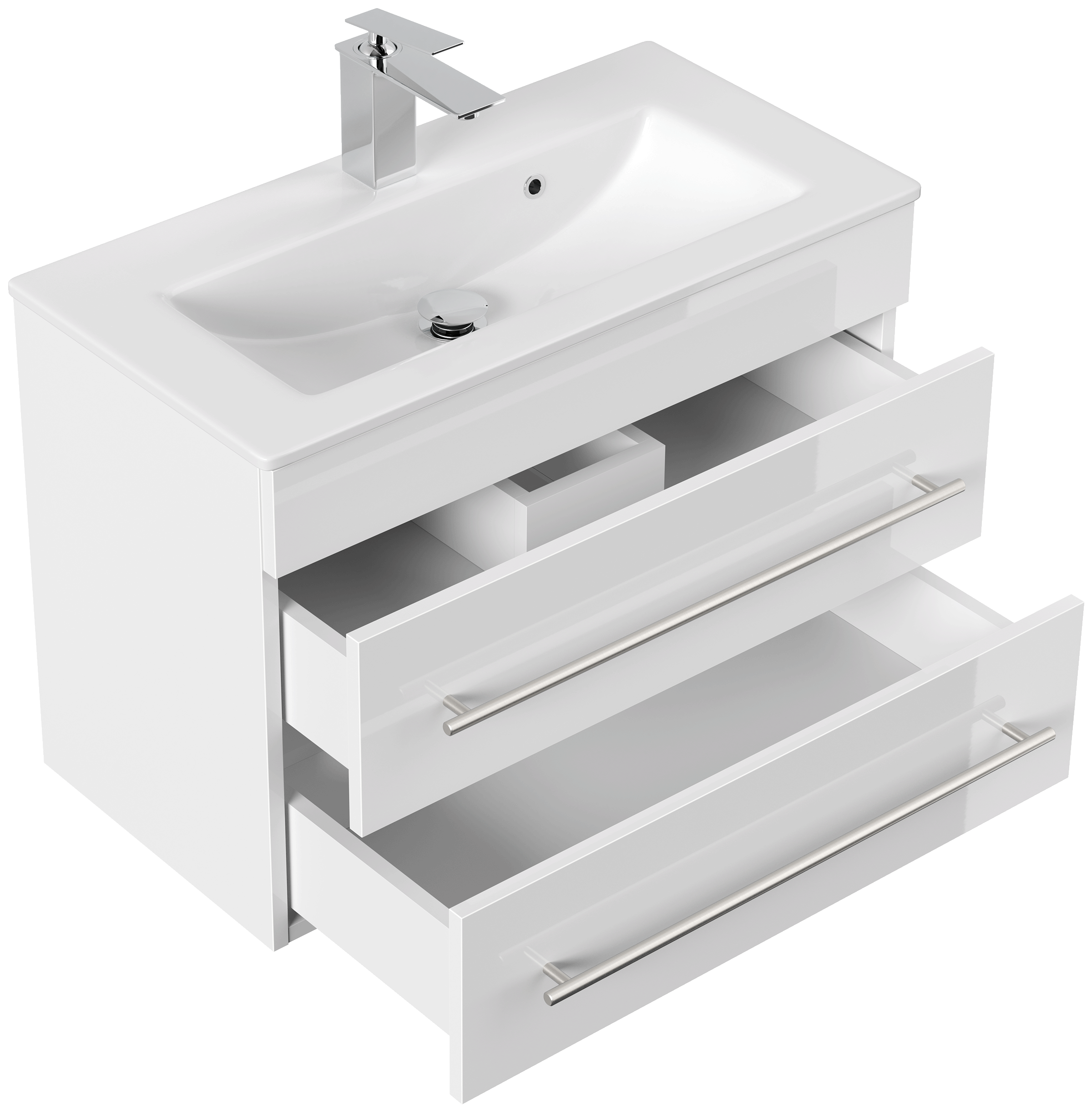 Badmöbel Mars 700 SlimLine 70x36cm mit 2 SoftClose Schubladen weiss hochglanz