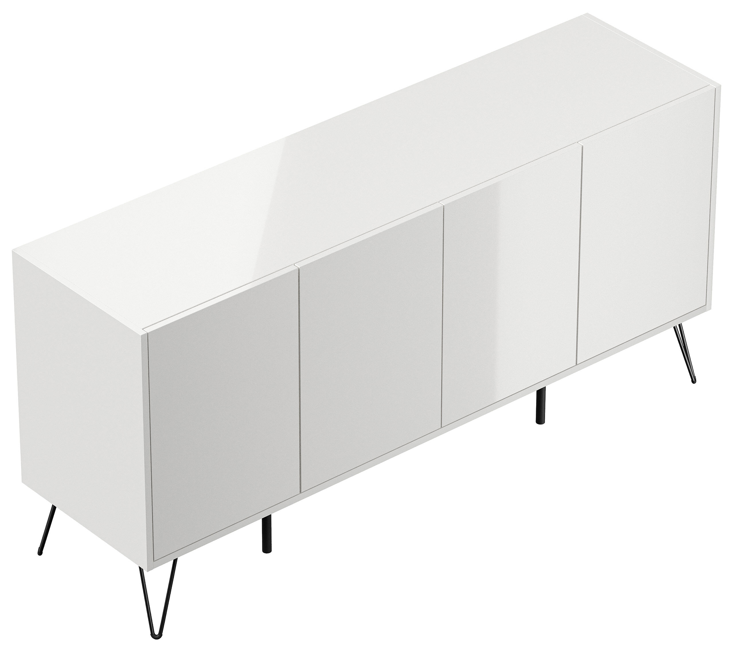 Raumwunder XL Sideboard Kommode Maxim 155cm stehend 4 Türen Weiß hochglanz