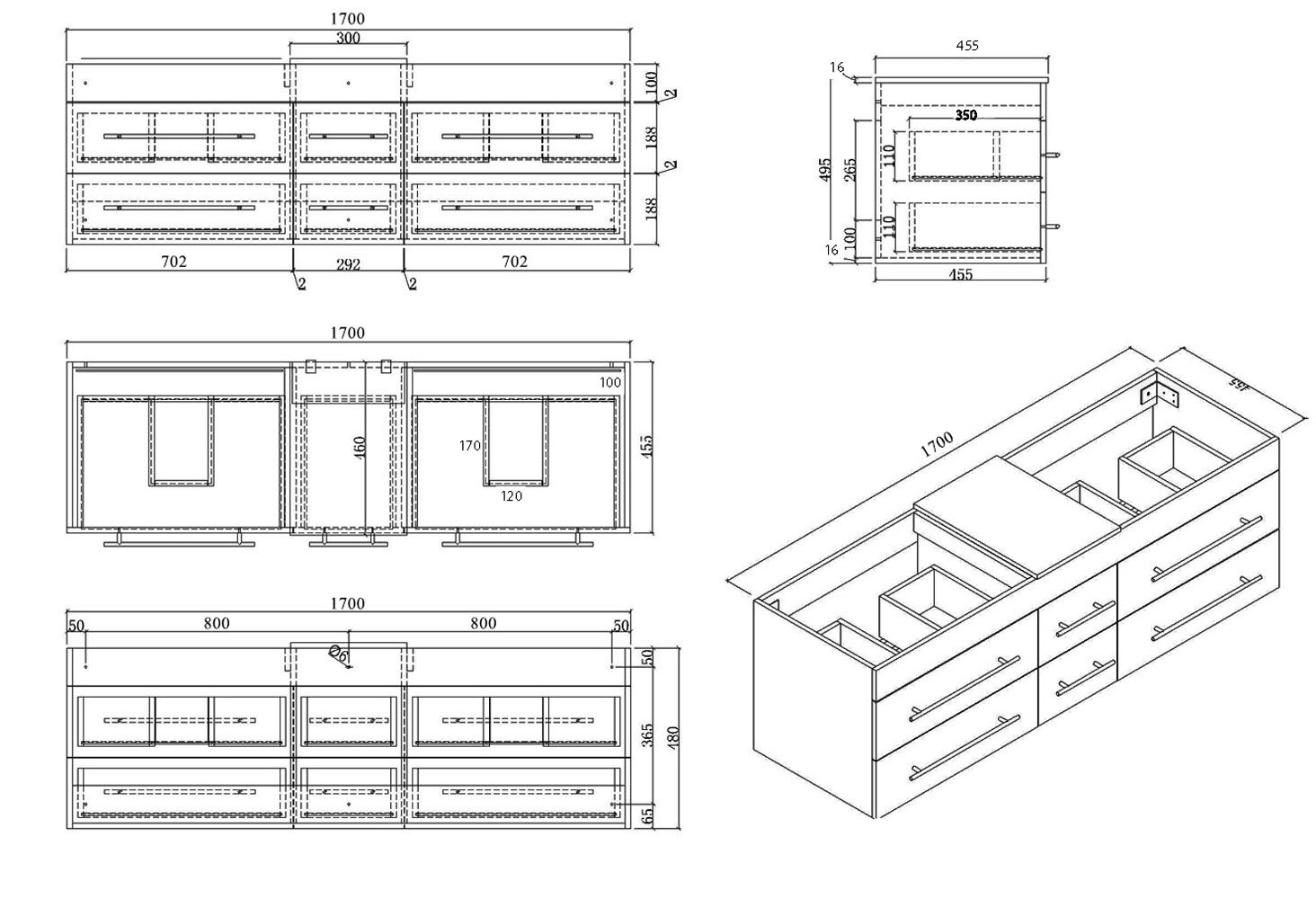 Badmöbel Milano XL 172cm Doppel- Waschtisch SoftClose weiss hochglanz