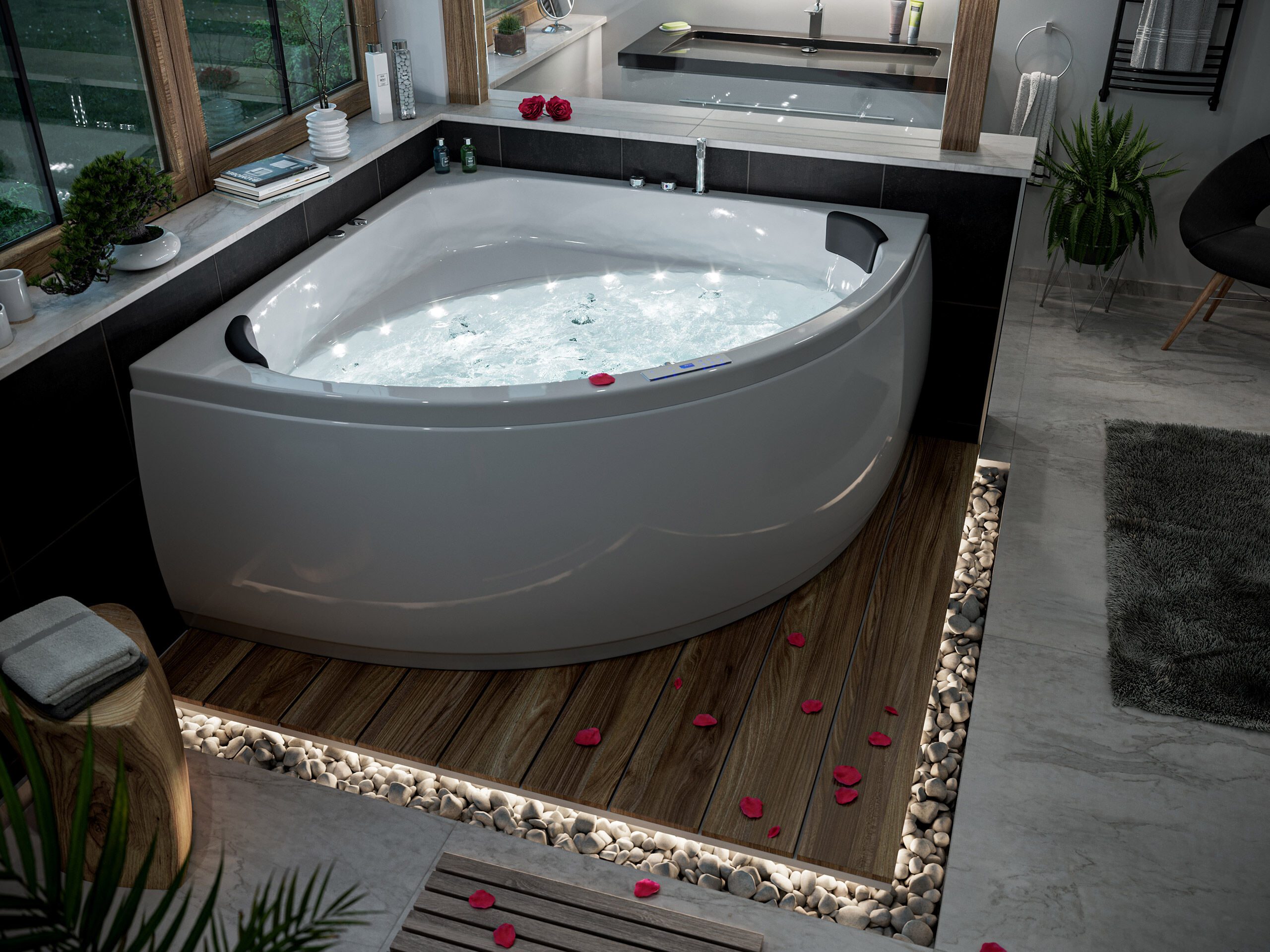 Deluxe Whirlpool Titan 155cm Made in Germany 78 Düsen & LED mit Armatur
