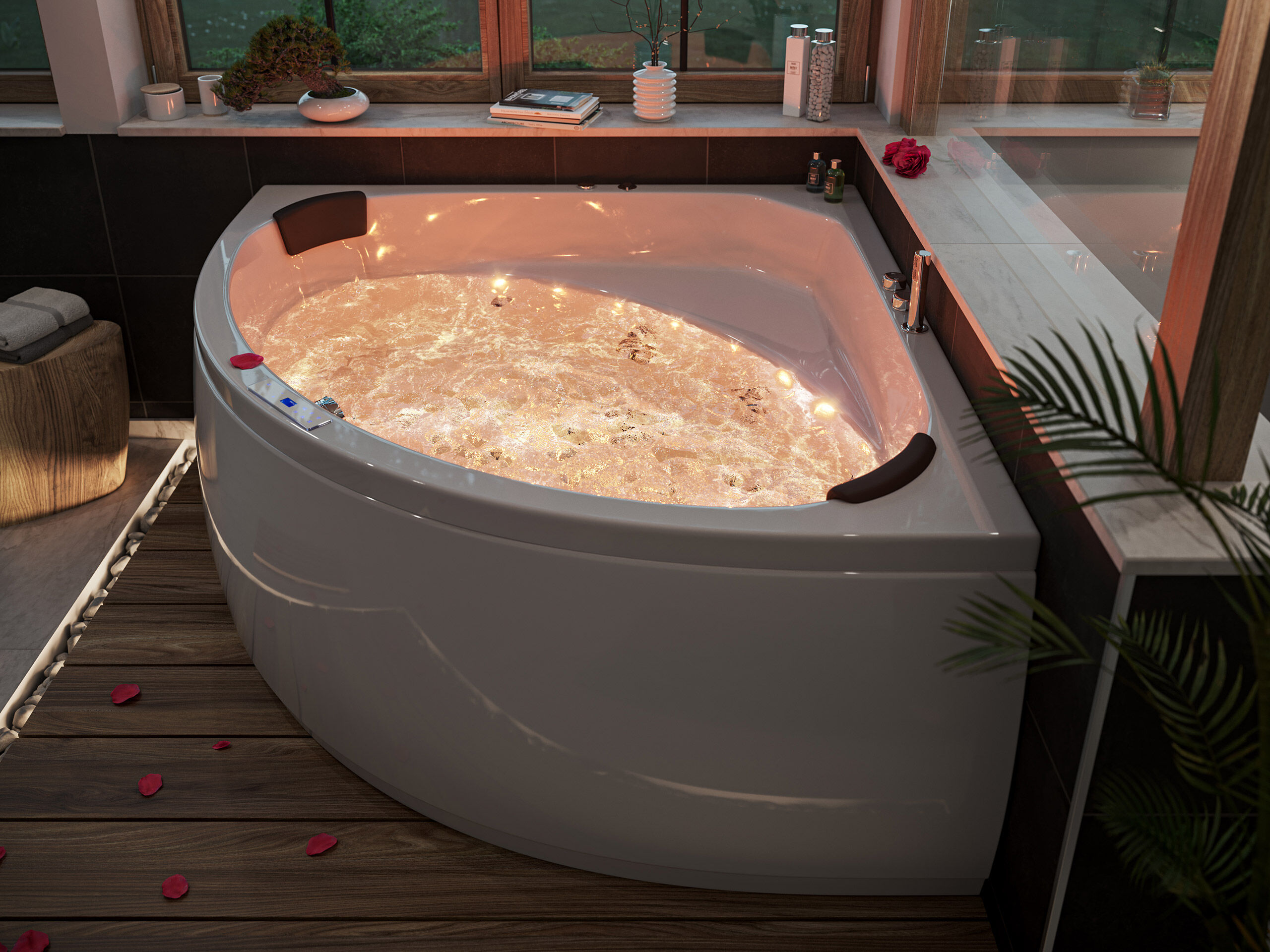 Deluxe Whirlpool Titan 155cm Made in Germany 78 Düsen & LED mit Armatur