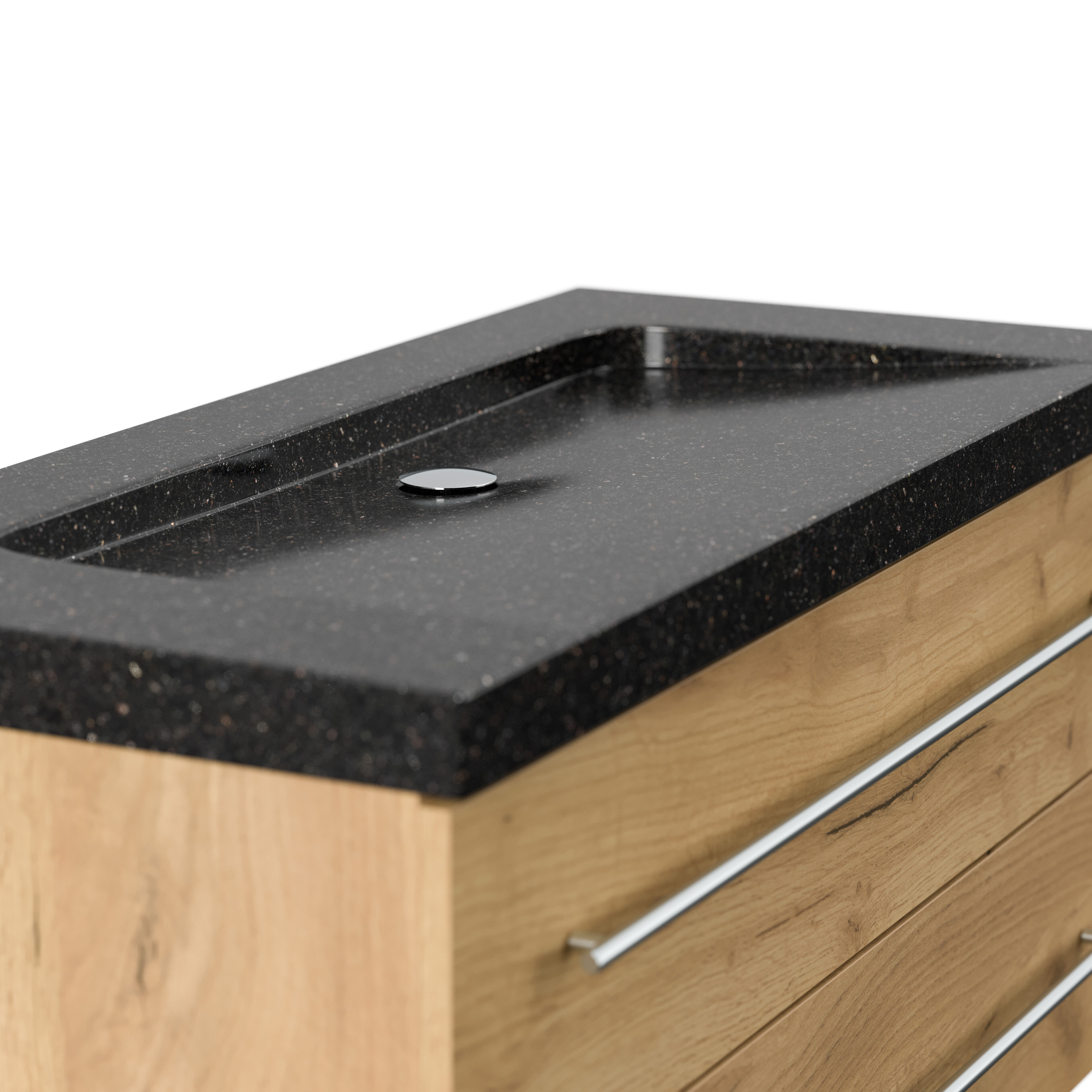 Badmöbel Granit Galaxy Black Damo 100 cm ohne Hahnloch SoftClose eiche gold