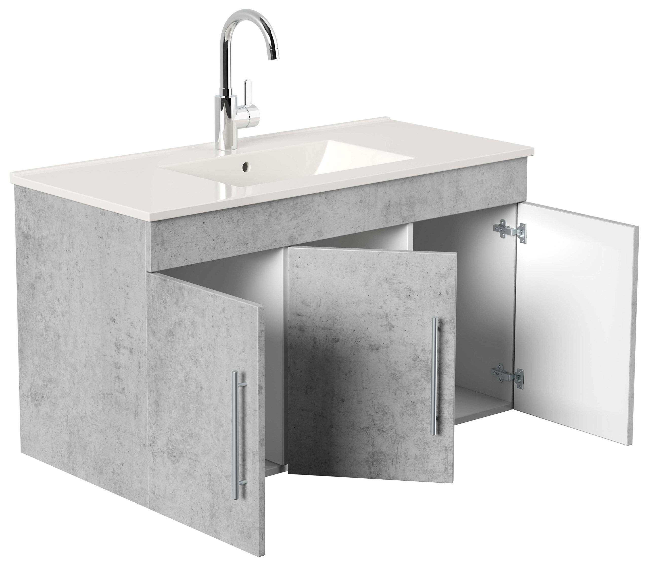 Badmöbel Venezia beton Waschtisch mit 3 Softclose Türen