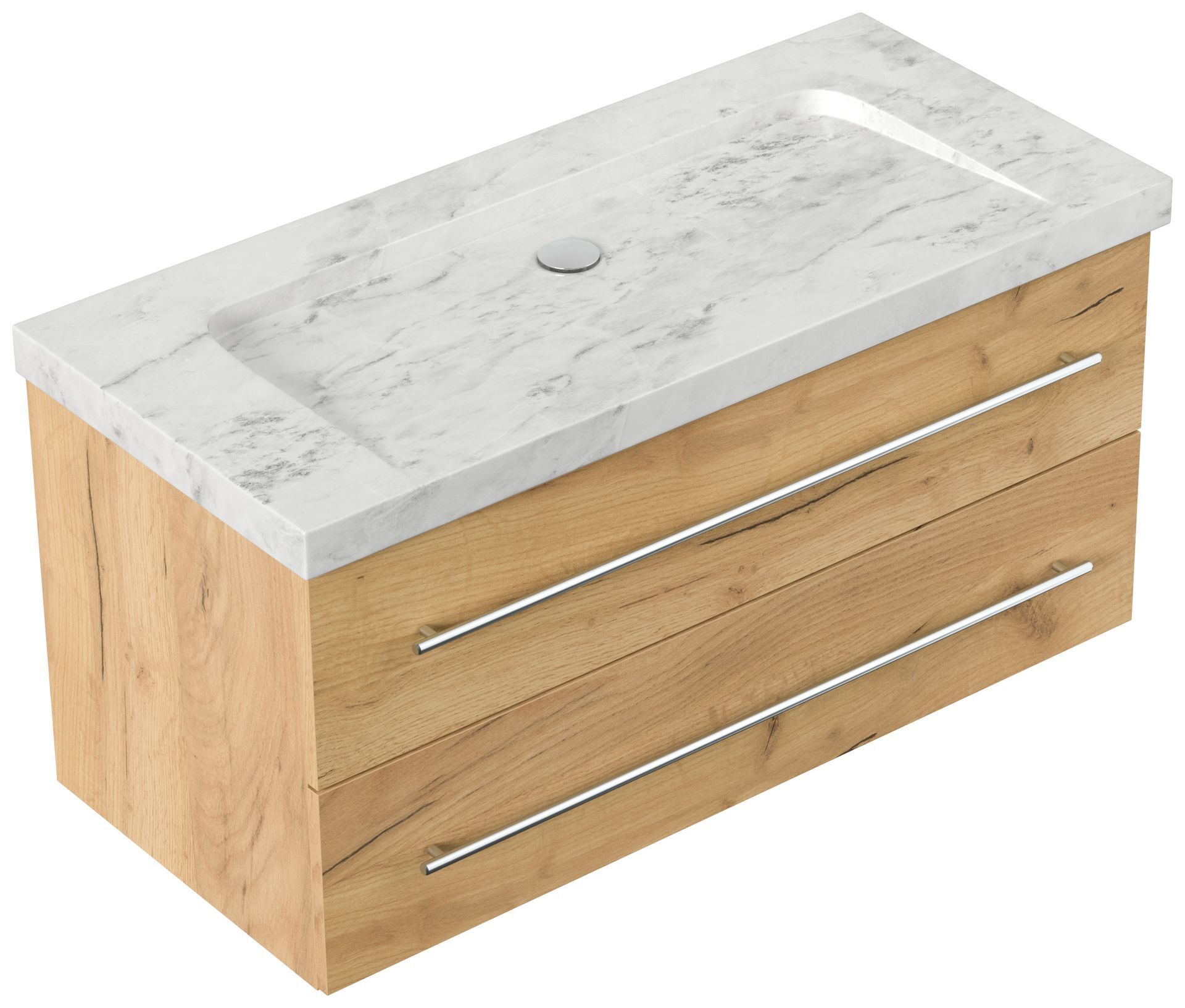 Badmöbel Marmor Carrara White Damo 100 cm ohne Hahnloch SoftClose weiß hochglanz