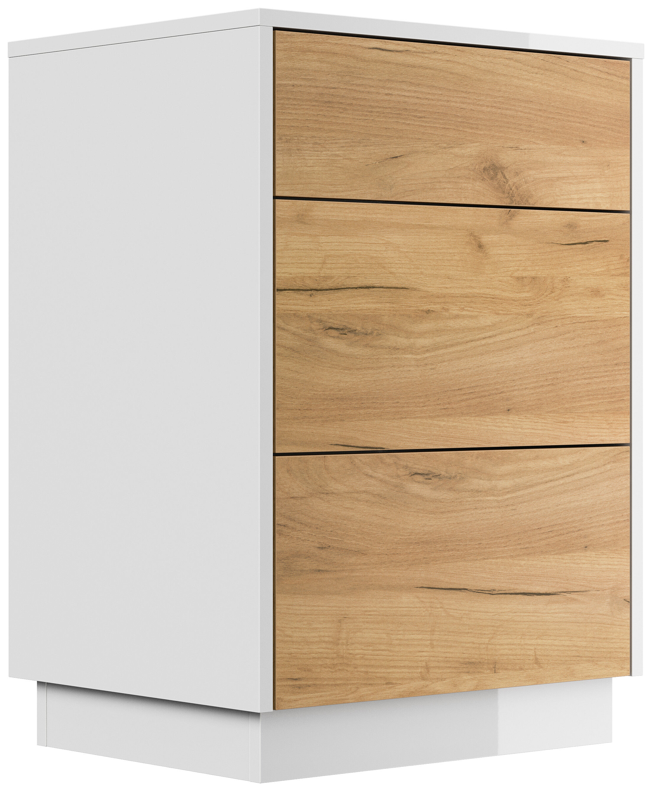 Design Nachttisch Lux M 50cm stehend, 3 Pushauszüge Grafit Eiche