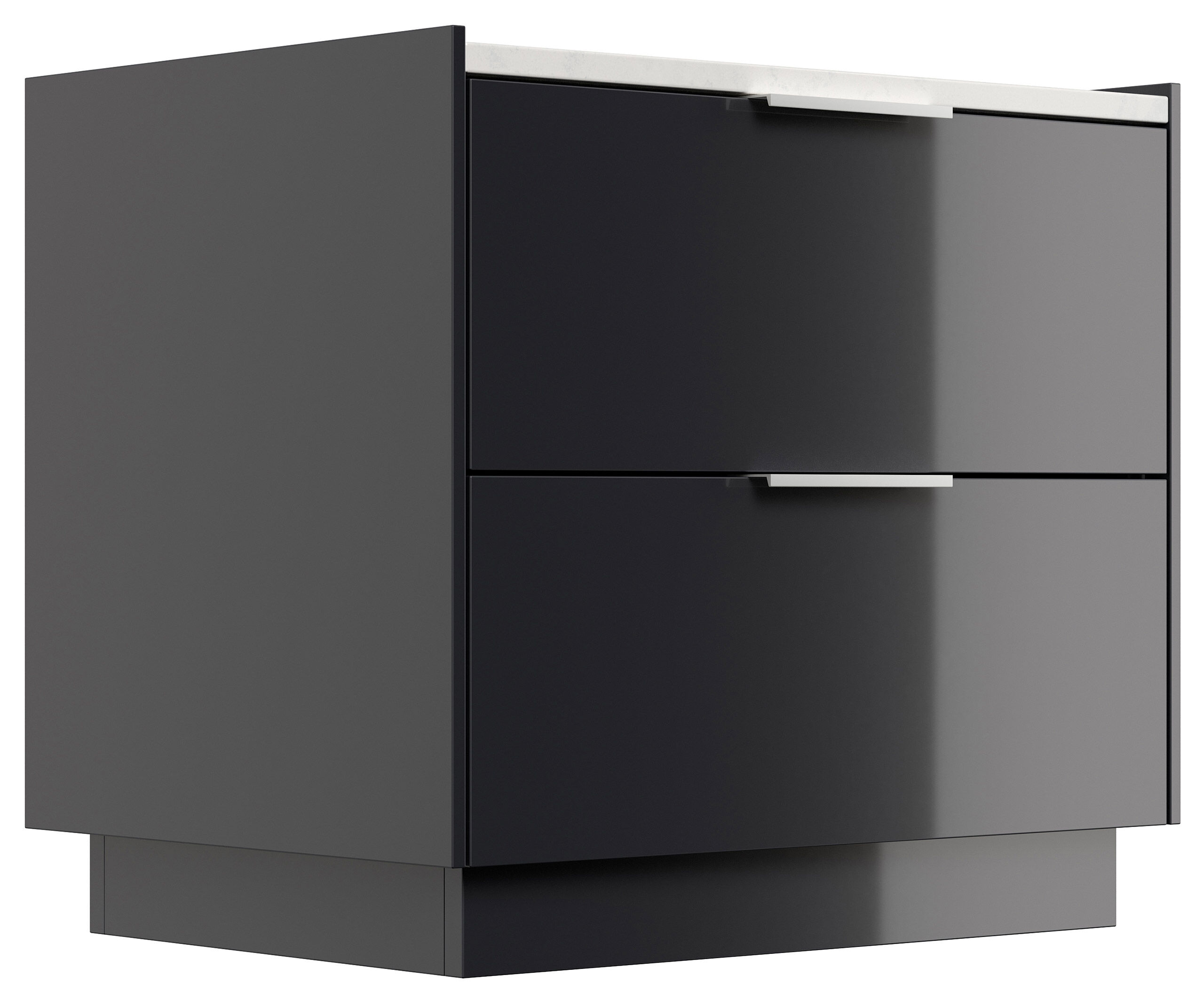 Design Nachttisch Kommode Artem 60cm, Quarztop, 2 Softeinzüge lackiert Weiß Hgl