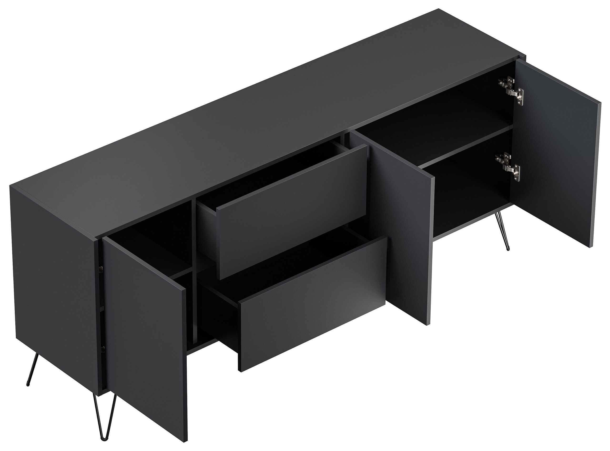Raumwunder XL Sideboard Kommode Pharo 180cm 2 SoftClose 3 Türen Grafit/Eiche Top