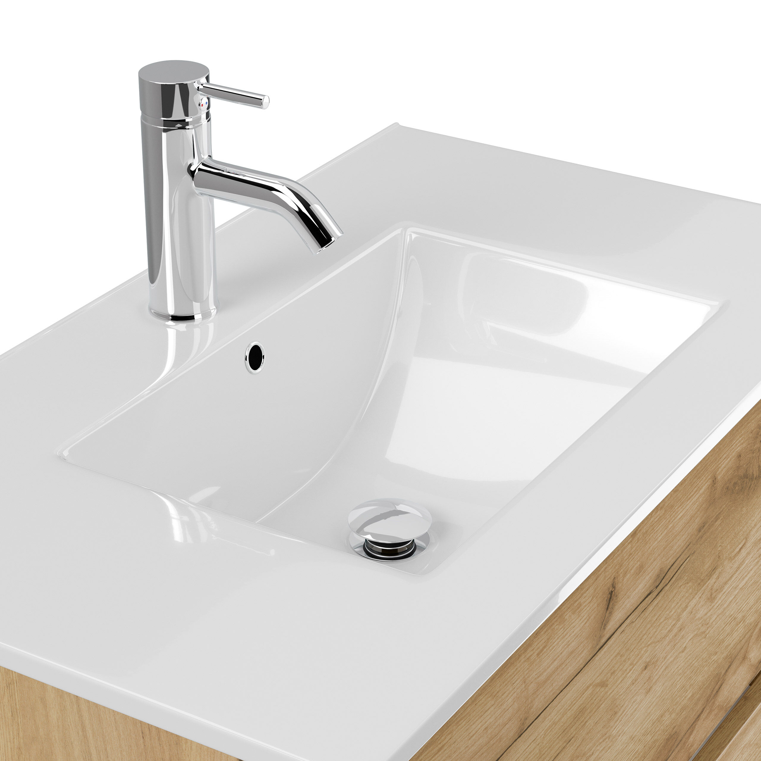 Badmöbel Set Taifun 3tlg. 70cm mit LED Spiegel & Hochschrank eiche gold