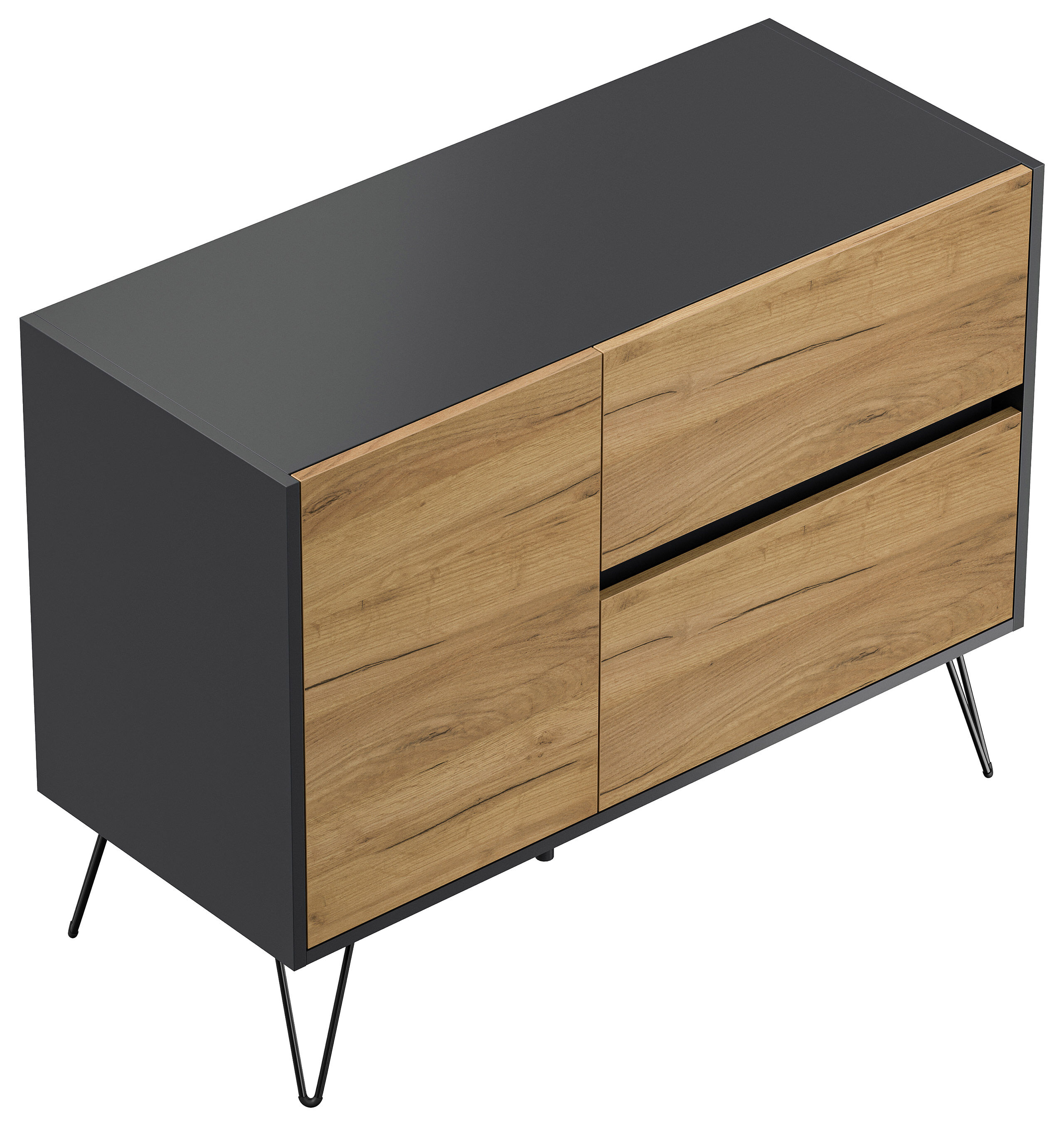Sideboard Yako 100cm 2 SoftClose 1 Tür Grafit/Eiche Front
