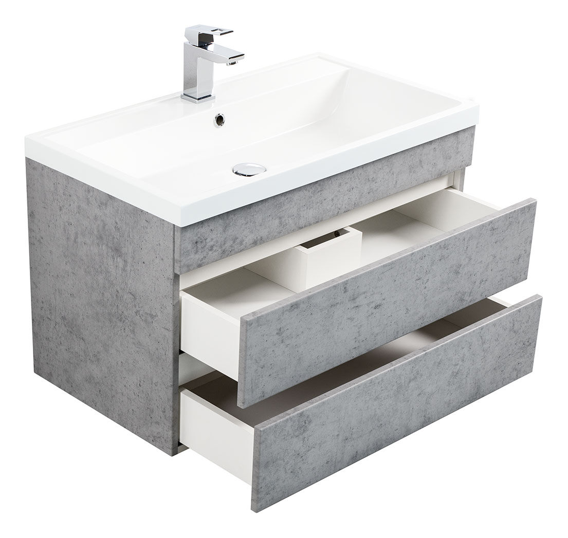 Badmöbel Via 80 SoftClose beton mit grifflosen Schubladen