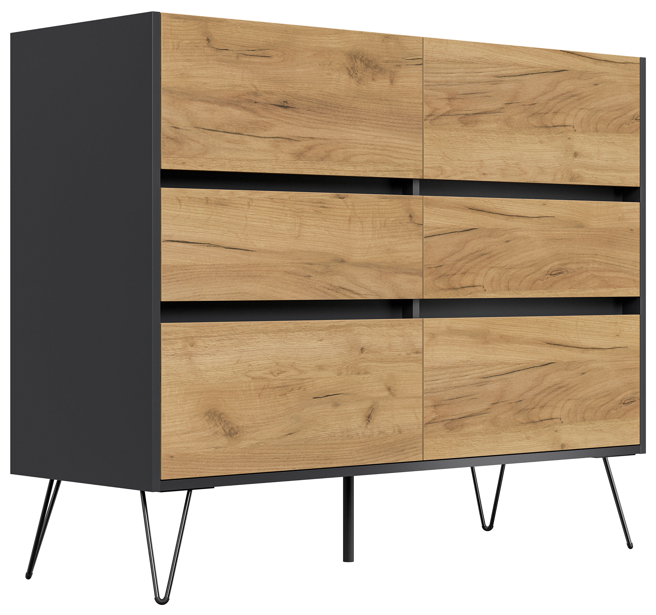 Sideboard Kommode Volo 120cm Greifraum 6 SoftClose Schubladen Weiß/Eiche Front