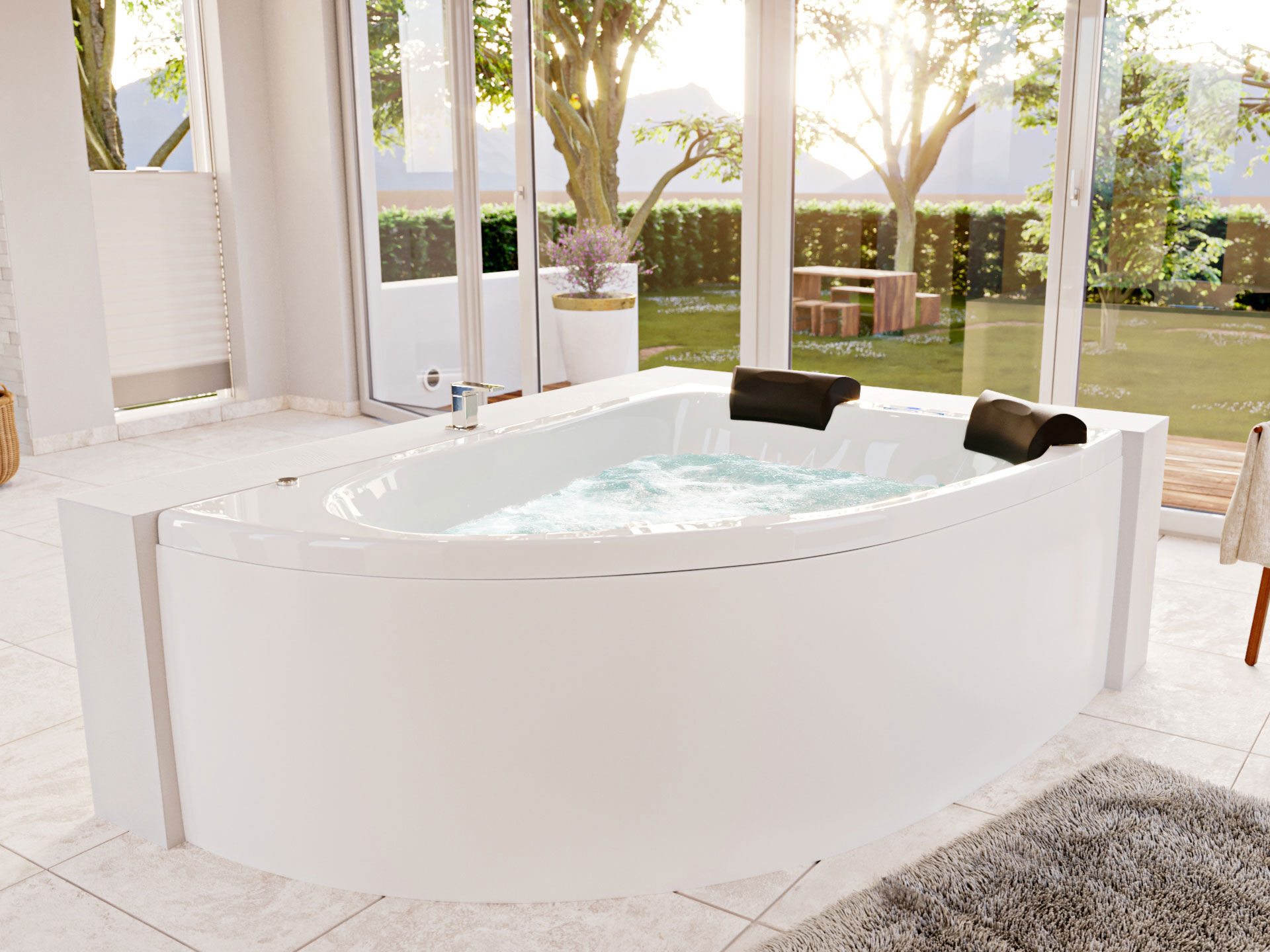 Whirlpool Royal XL 180x130 rechts Made in Germany 21 Düsen Befüllung Überlauf