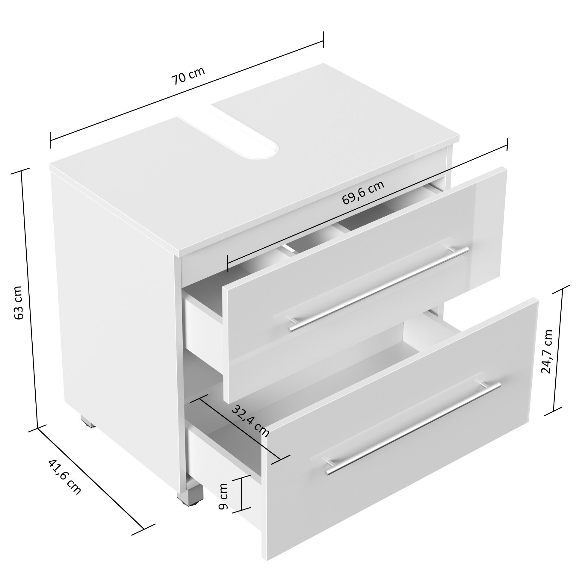 Universal Unterbau auf Standfüßen 70 cm SoftClose eiche gold