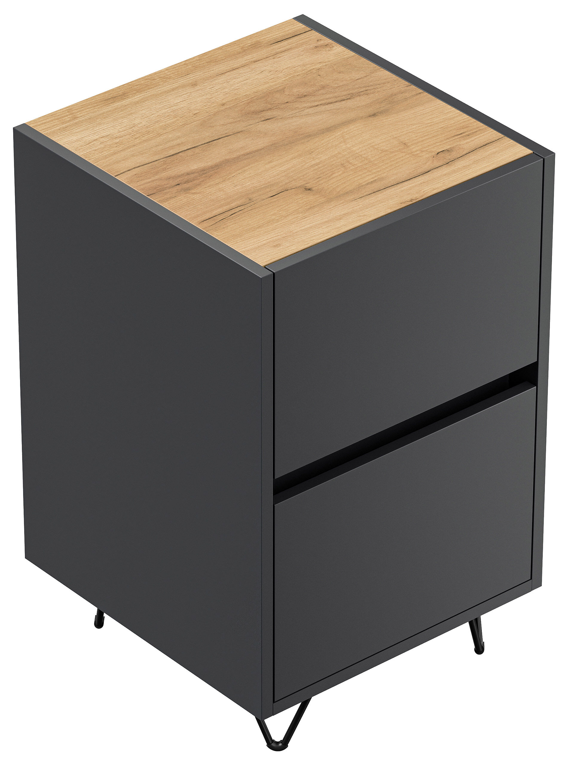 Nachttisch Yako 40cm 2 SoftClose stehend Weiß & Eiche Top