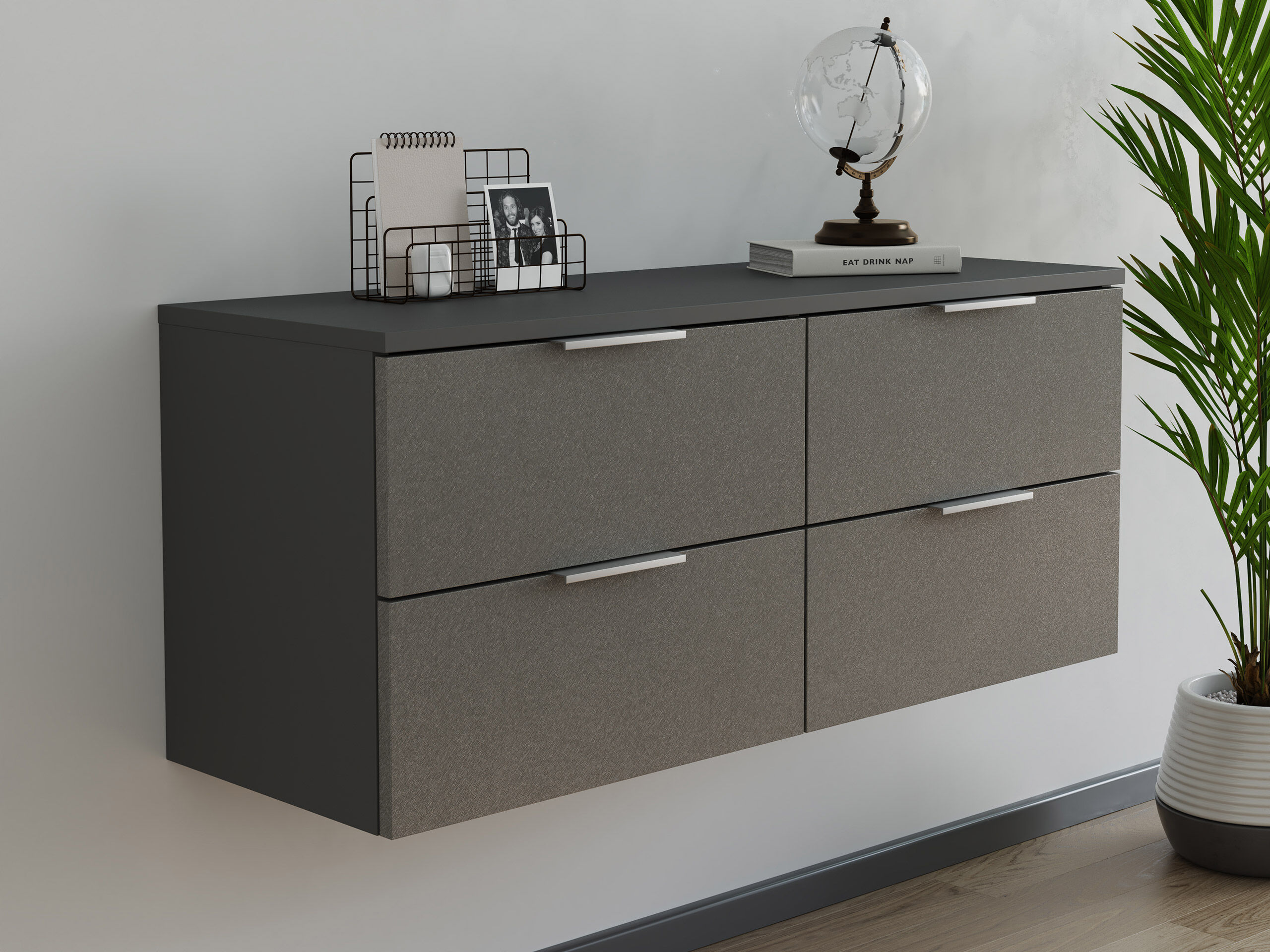 Design Hängekonsole Sideboard Urban Slimline 4 Softeinzüge lackiert Creme-Grafit