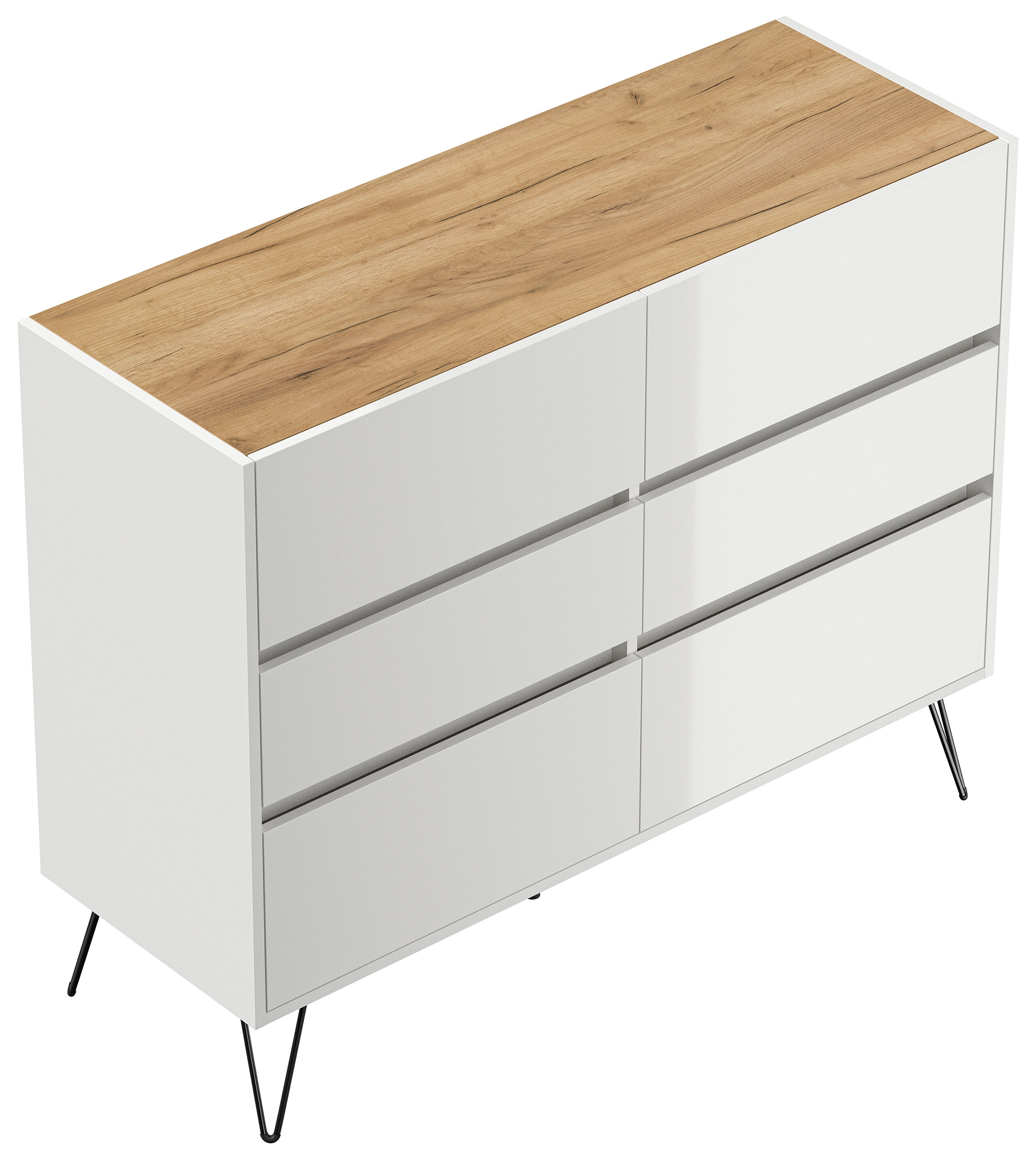 Sideboard Kommode Volo 120cm Greifraum 6 SoftClose Schubladen Weiß/Eiche Top