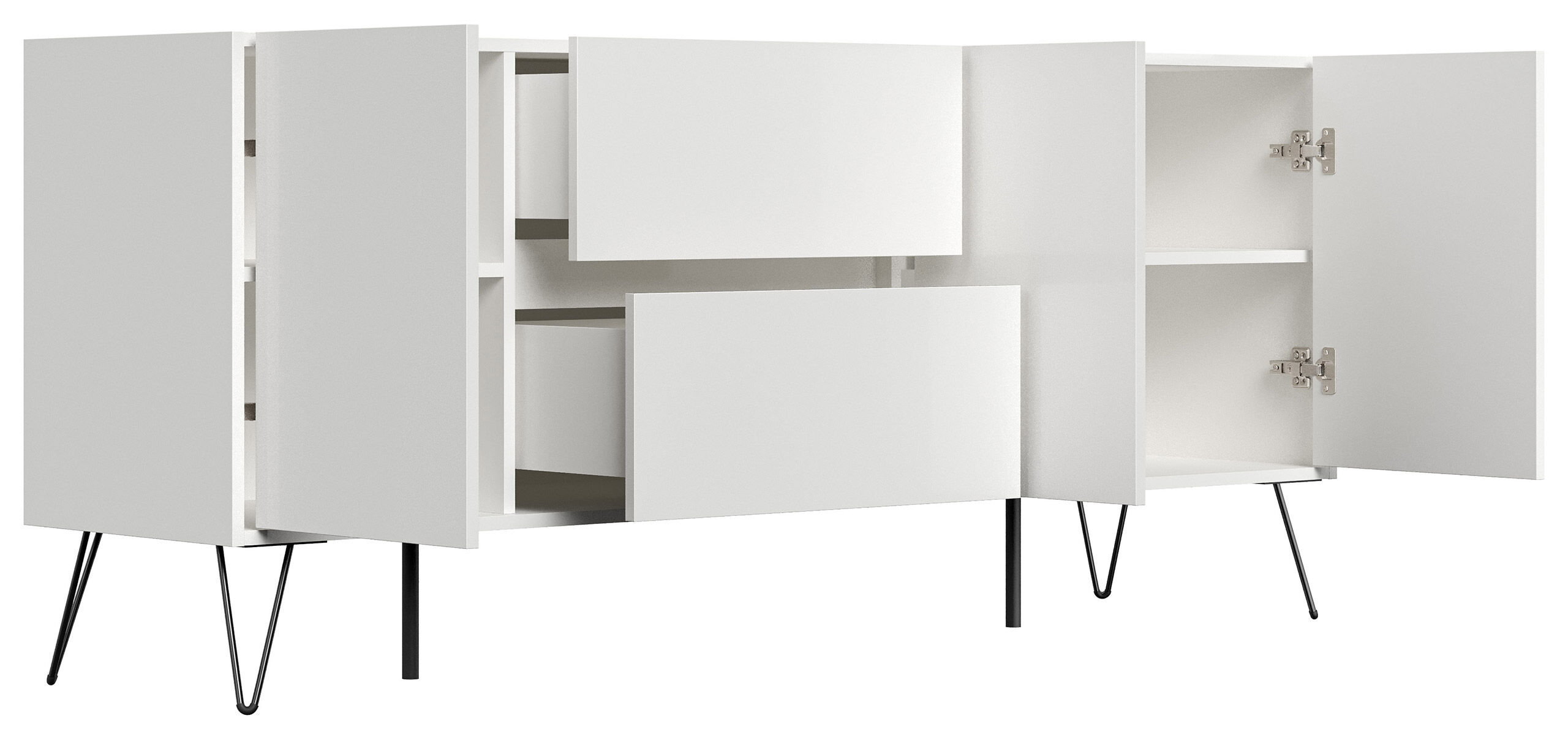 Raumwunder XL Sideboard Kommode Pharo 180cm 2 SoftClose 3 Türen Weiß hochglanz
