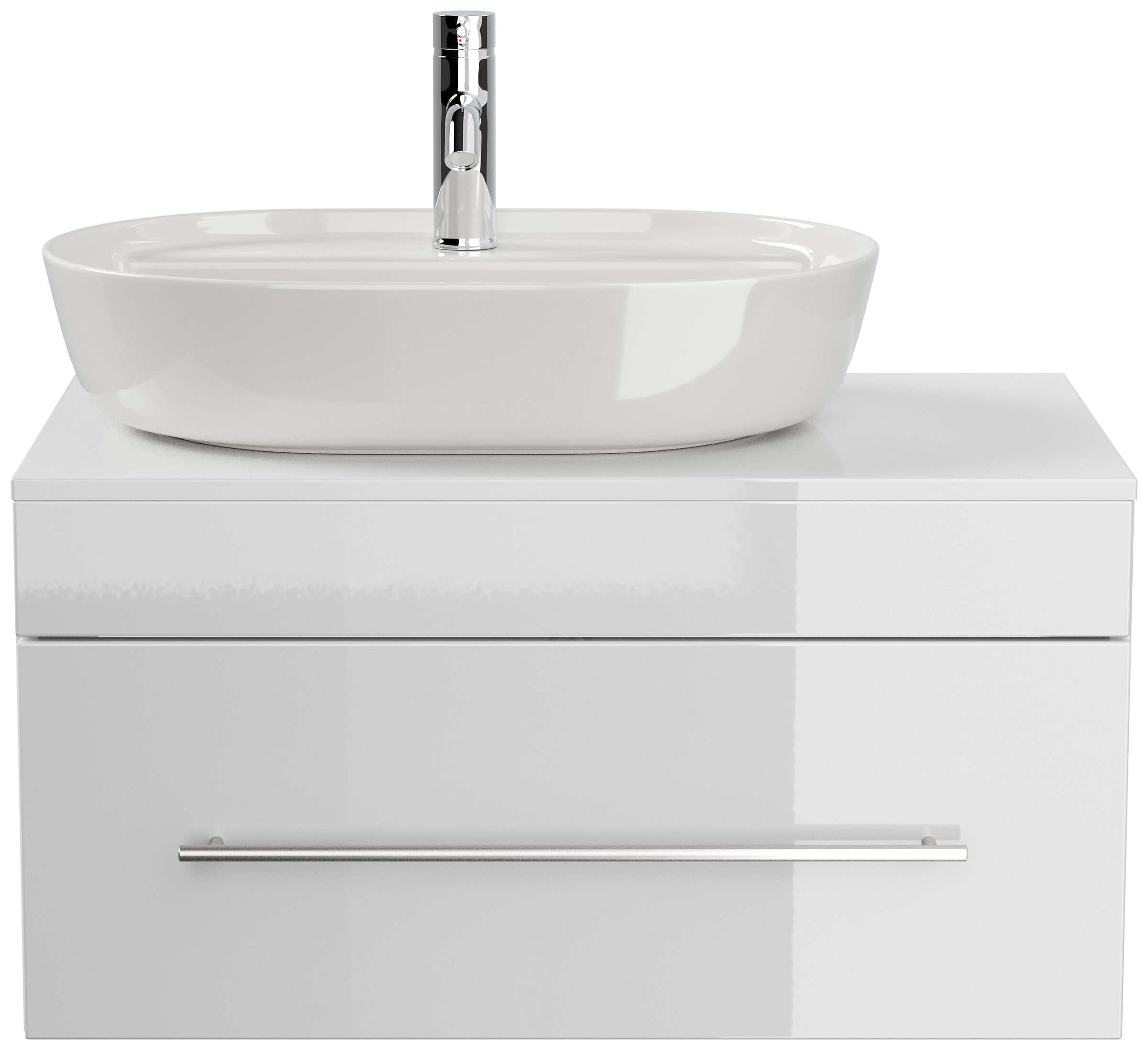 Badmöbel PEGASUS 80cm mit Design Aufsatzwaschbecken weiss hochglanz