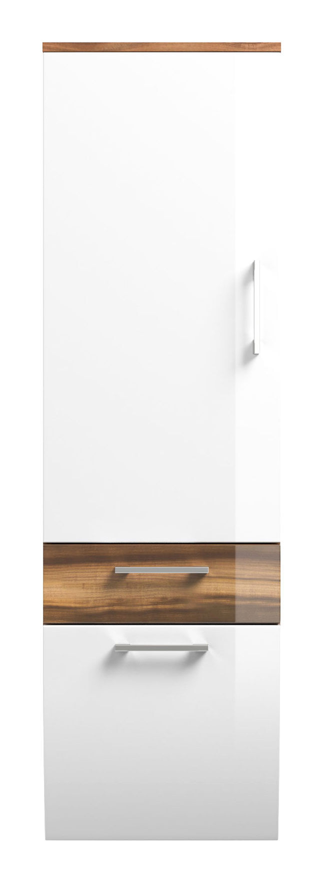 Hochschrank Rima 135 cm rund Walnuss/Weiss hochglanz