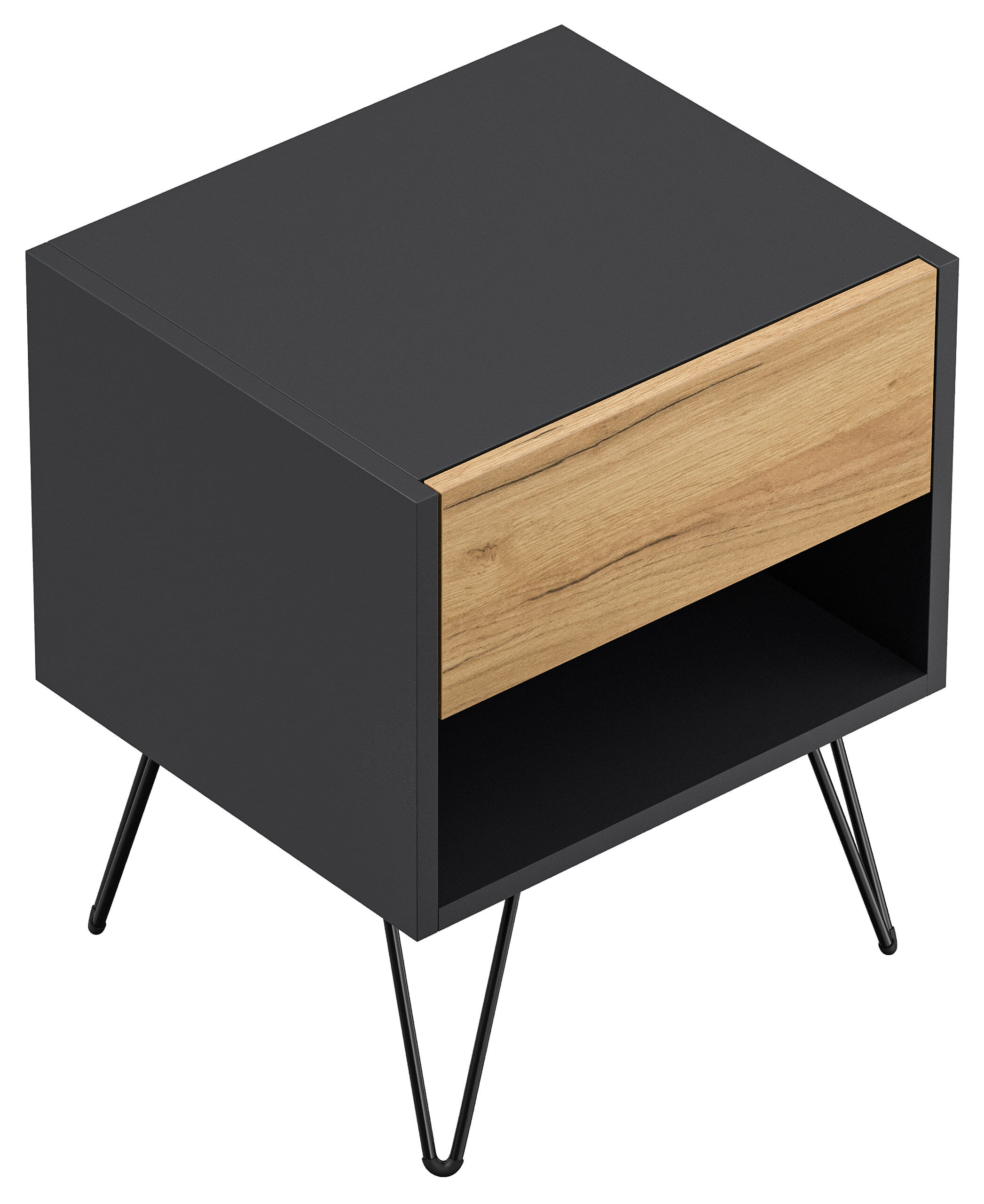 2er Set Nachttisch Dion 40cm SoftClose stehend Weiß & Eiche Front