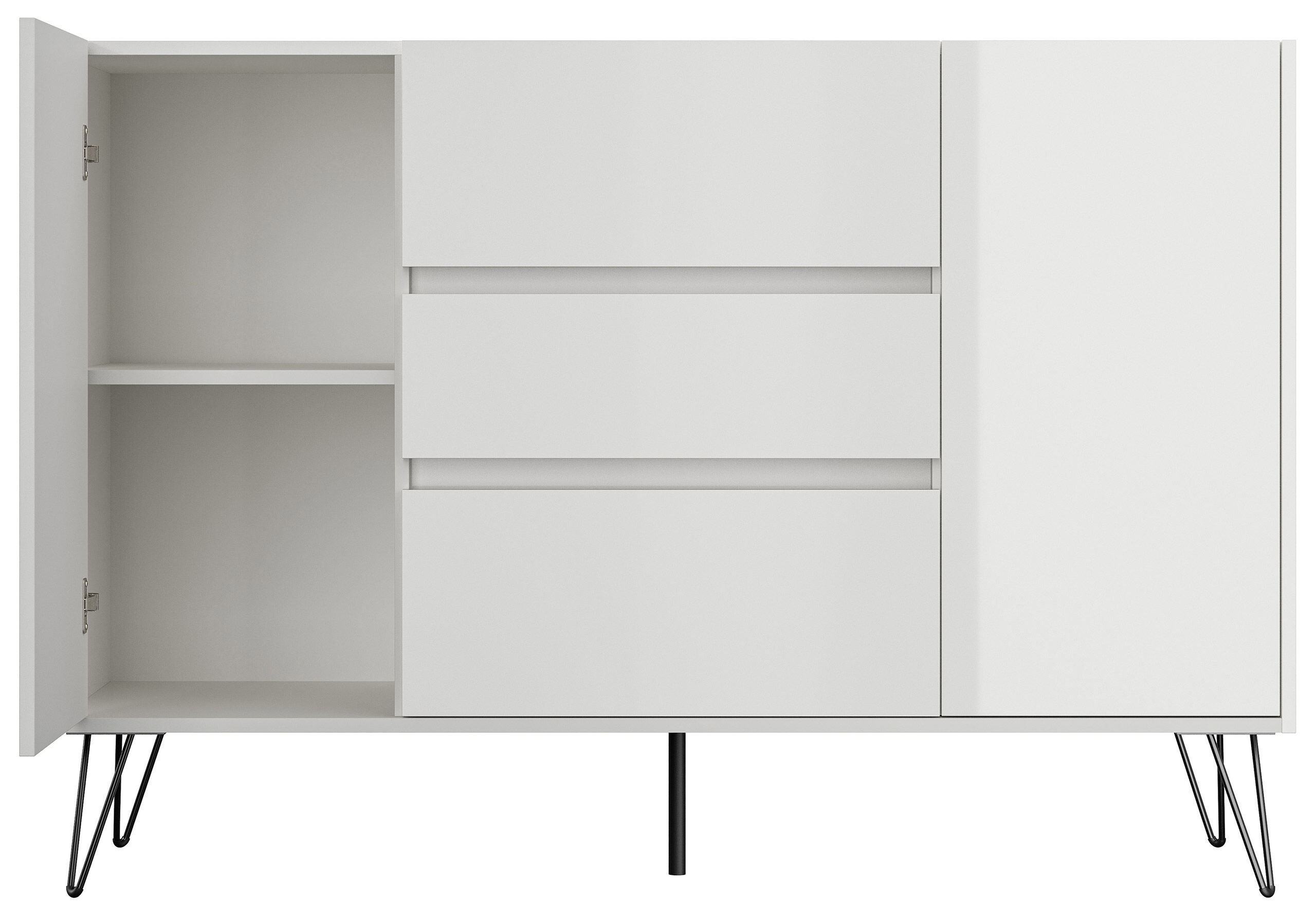 Sideboard Yako XL 140cm 3 SoftClose 2 Türen Weiß hochglanz