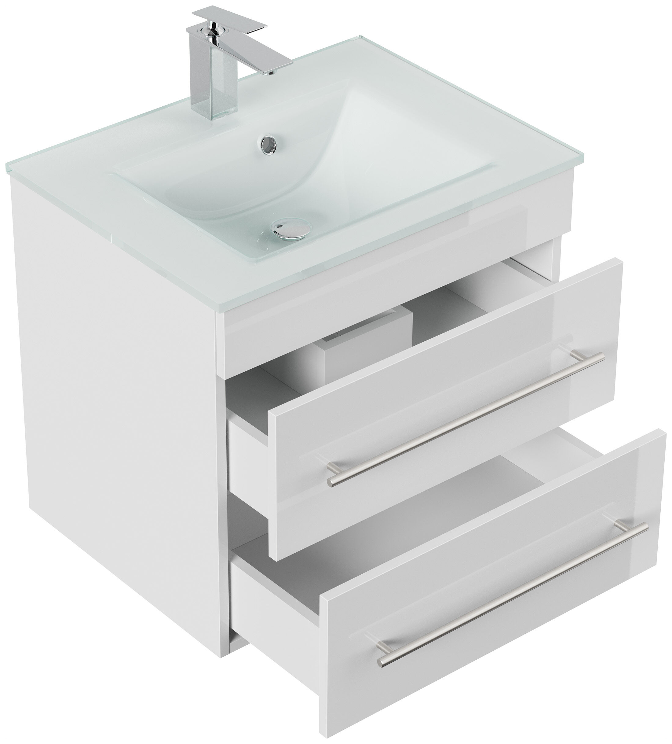 Badmöbel Vitro 60 inkl. Glasbecken SoftClose weiss hochglanz