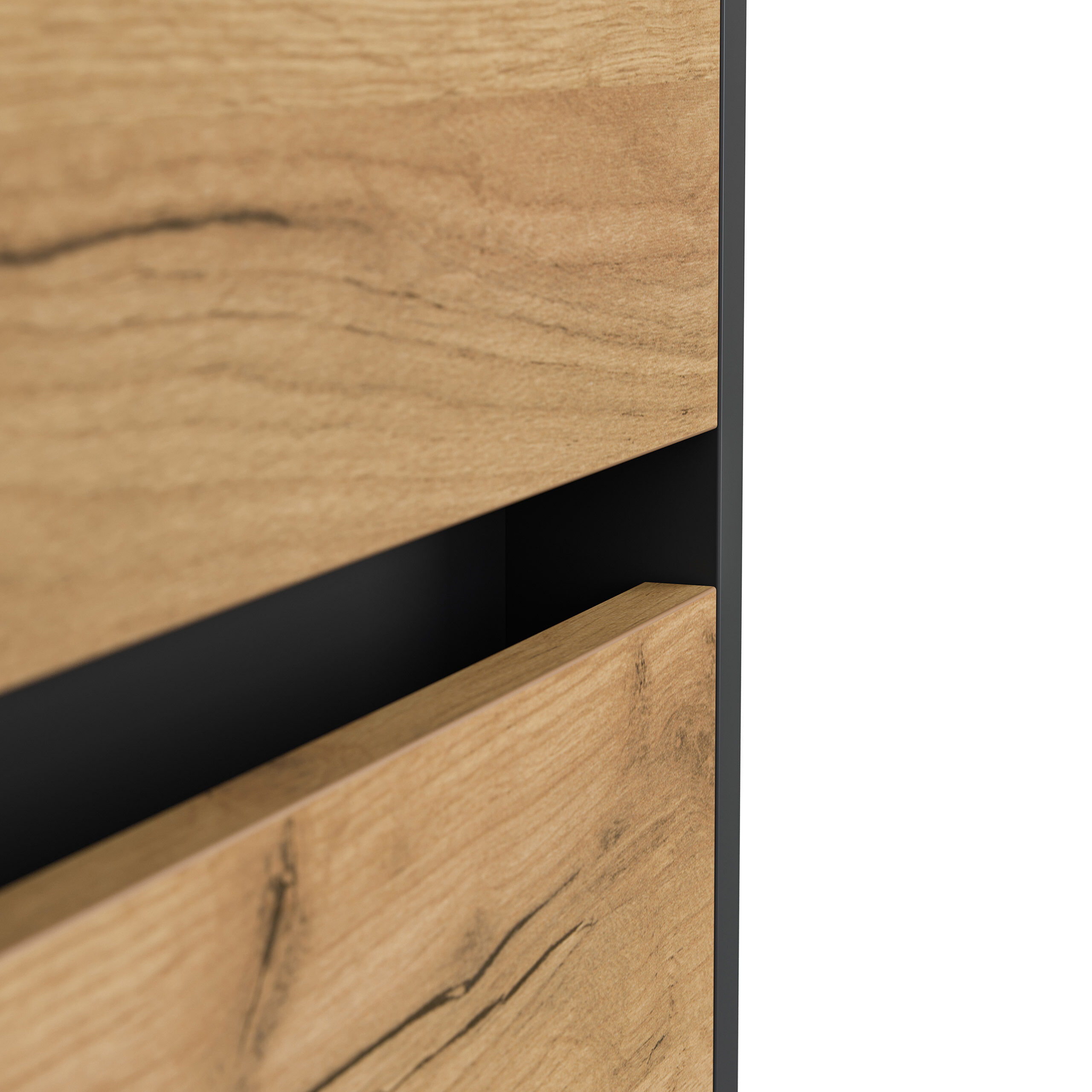 Sideboard Yako 200cm 2 Türen 4 Schubladen Grafit mit Eiche Fronten