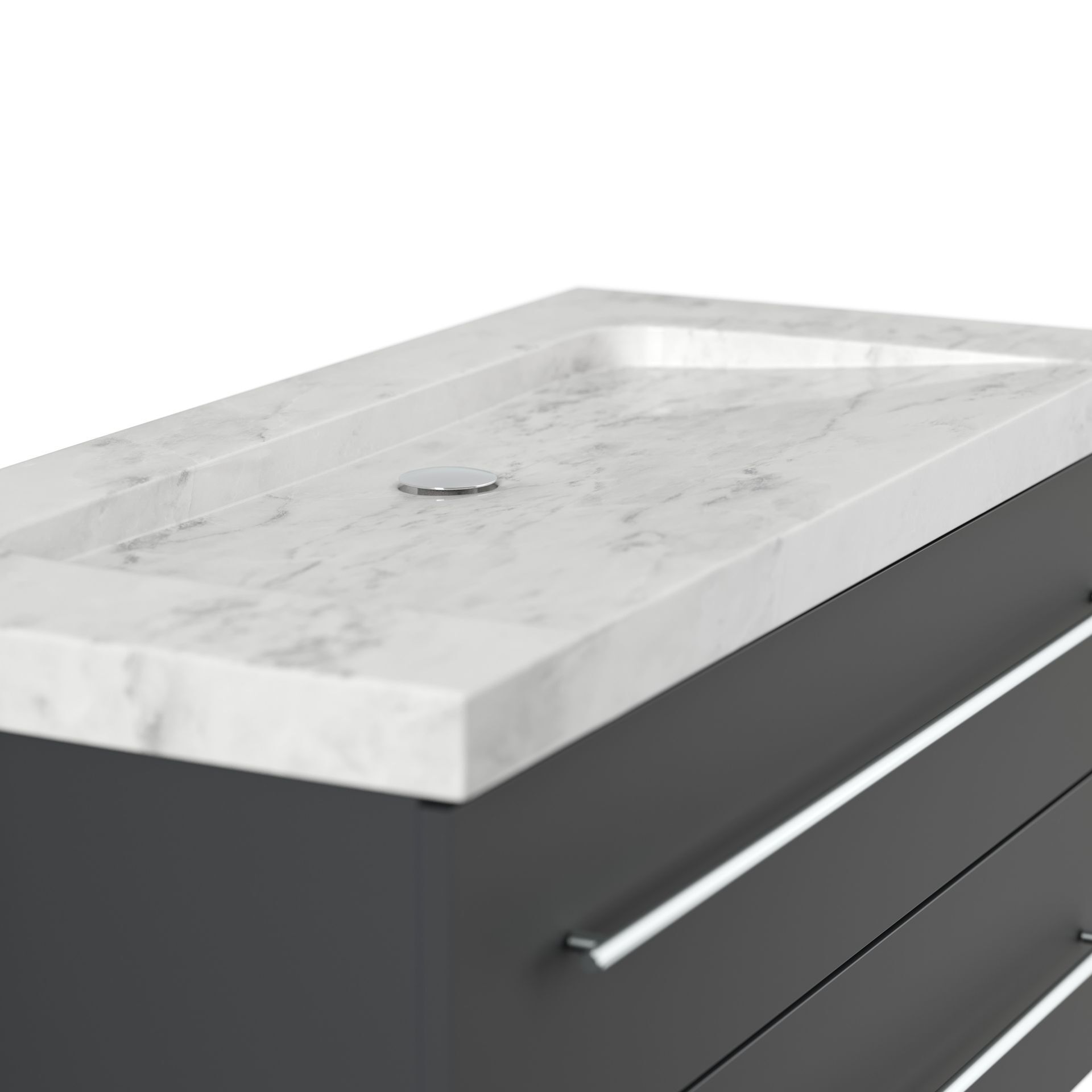 Badmöbel Marmor Carrara White Damo 100 cm ohne Hahnloch SoftClose weiß hochglanz