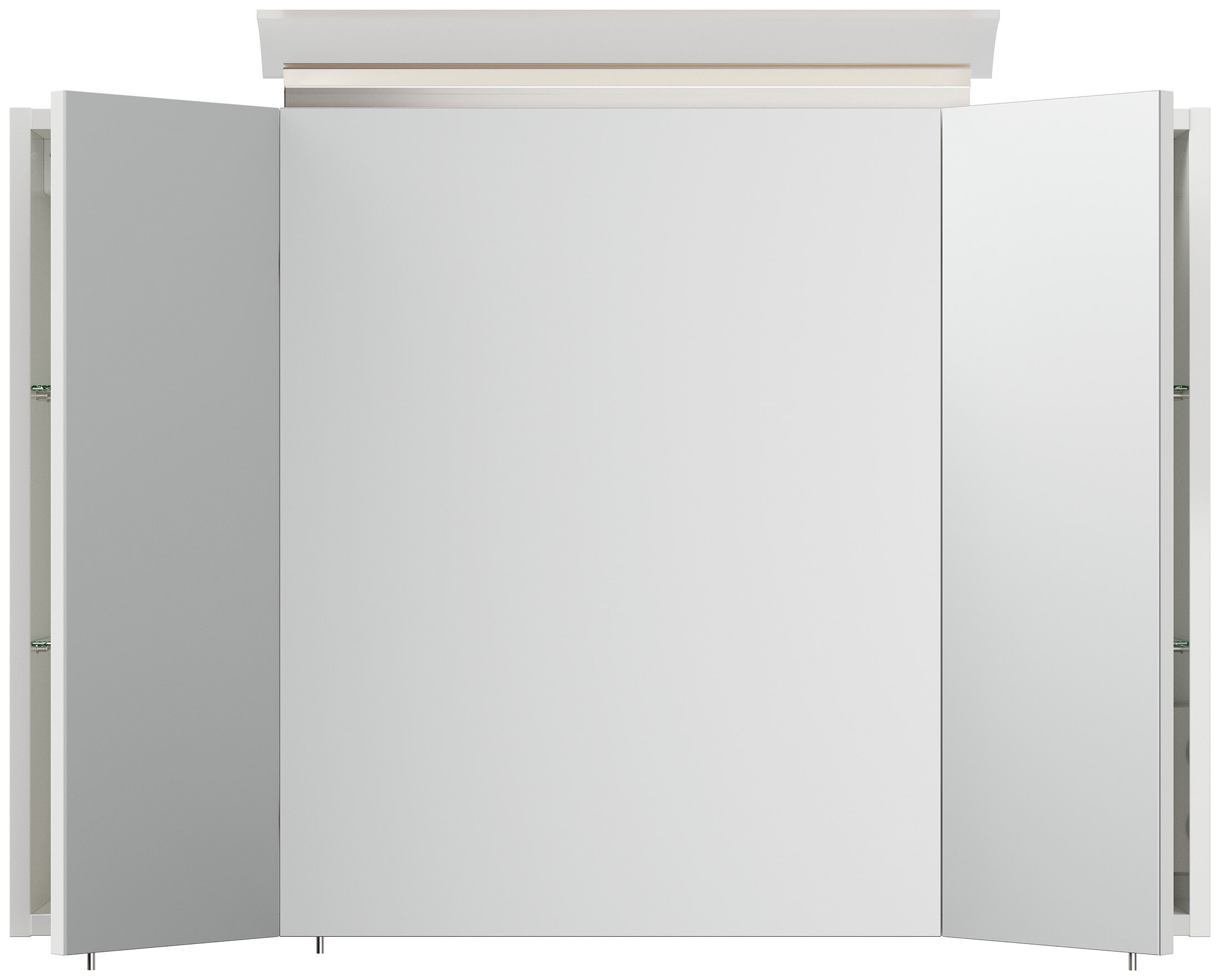 Spiegelschrank 90cm inkl. Design LED-Lampe und Glasböden weiss hochglanz