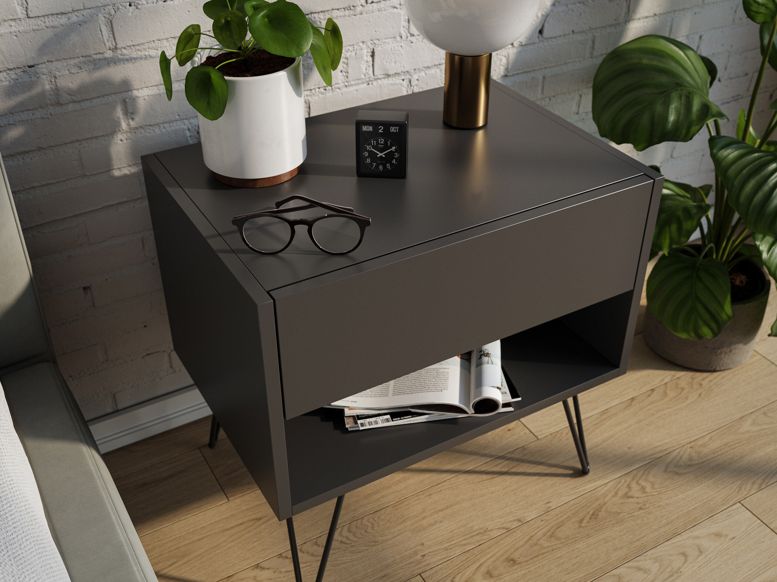 2er Set Nachttisch Dion 50cm SoftClose stehend Weiß Hgl